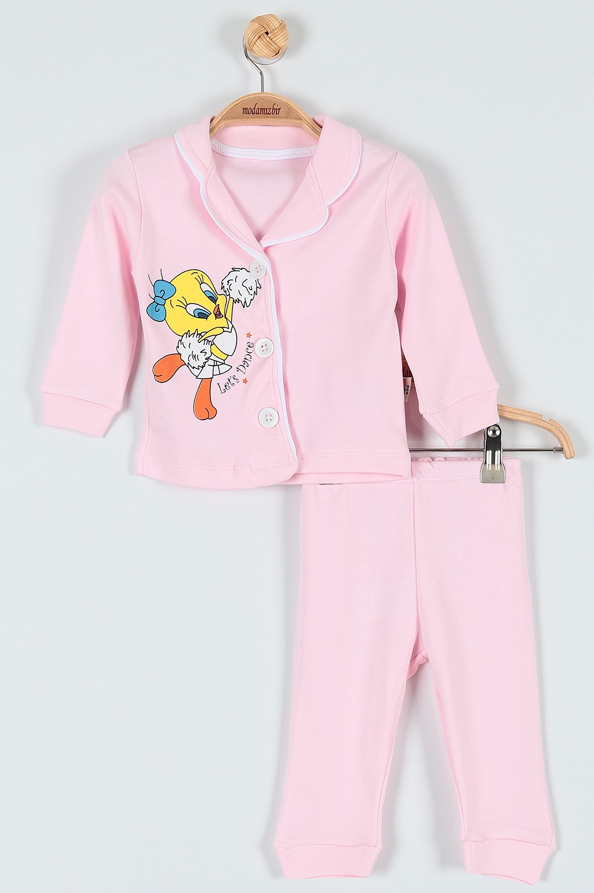 Pembe (6-18 Ay) Dansçı Civciv Baskılı Düğme Detaylı Kız Bebe Takım 181746