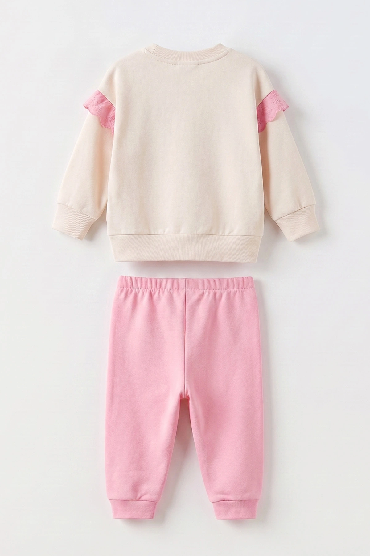 Pembe (6-18 Ay)  Fiyonk Baskılı Kol Güpürlü Kız Bebek 2'li Takım 475911