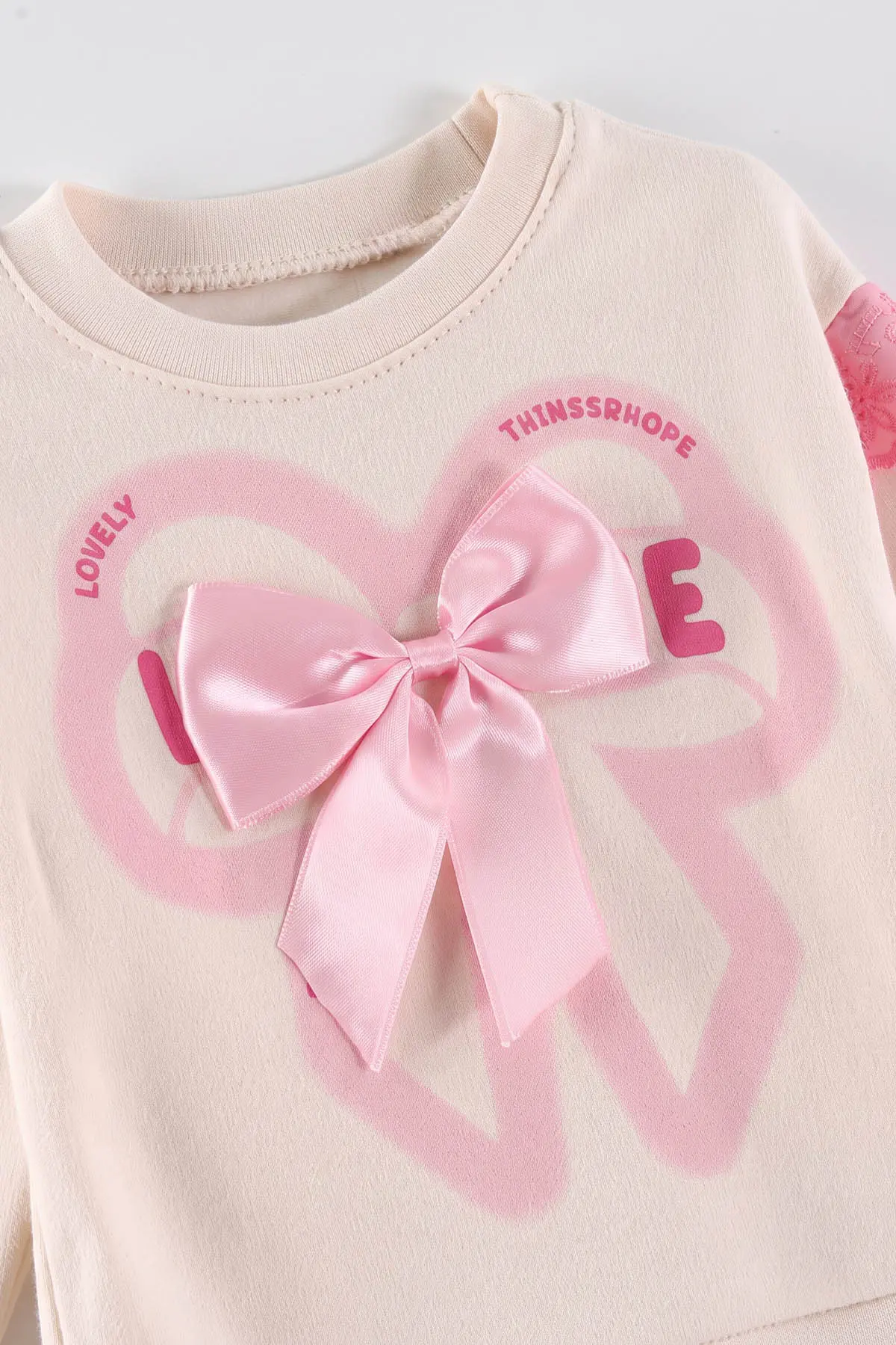 Pembe (6-18 Ay)  Fiyonk Baskılı Kol Güpürlü Kız Bebek 2'li Takım 475911