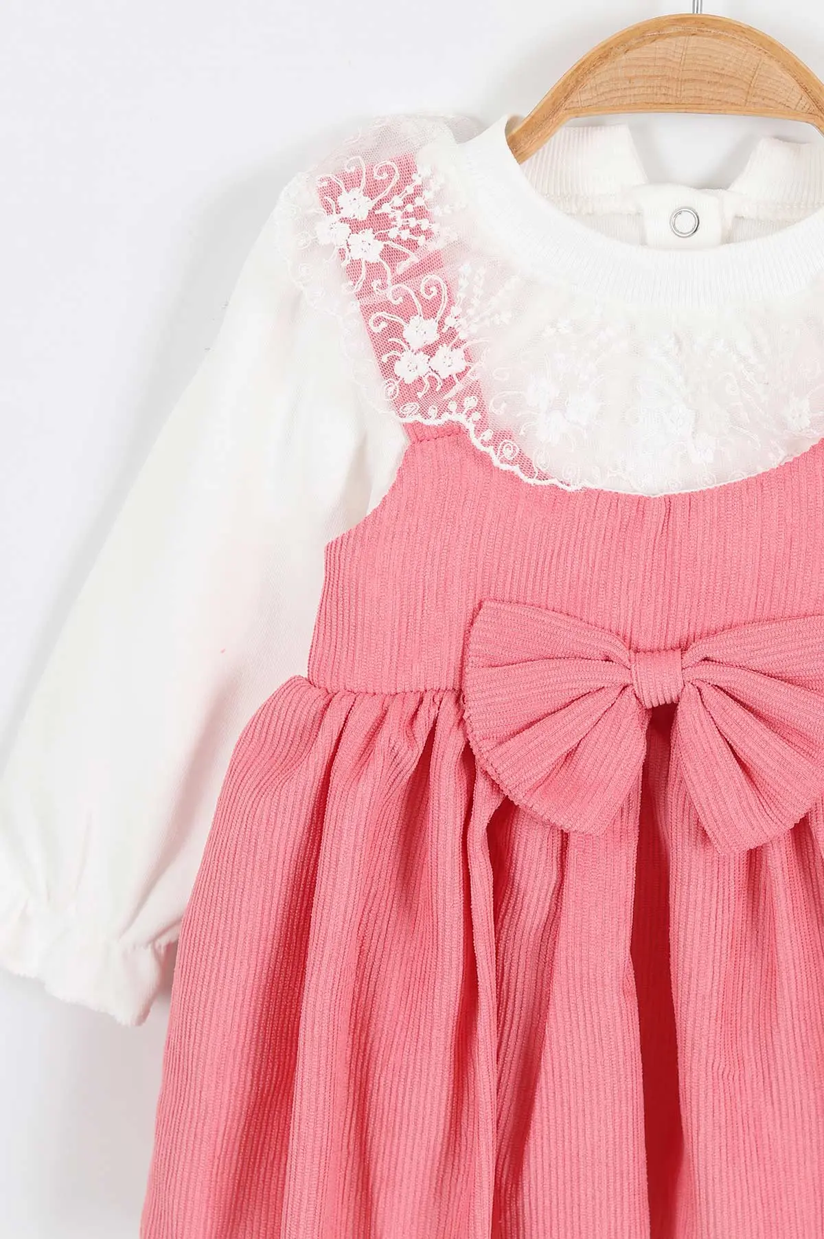 Pembe (6-18 Ay) Fiyonklu Arka Kanat Detaylı Kadife Kız Bebek Elbise 308871