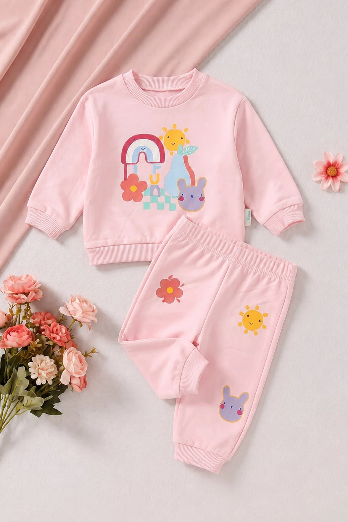 Pembe (6-18 Ay) Güneş Basklı Kız Bebek 2'li Takım 479154