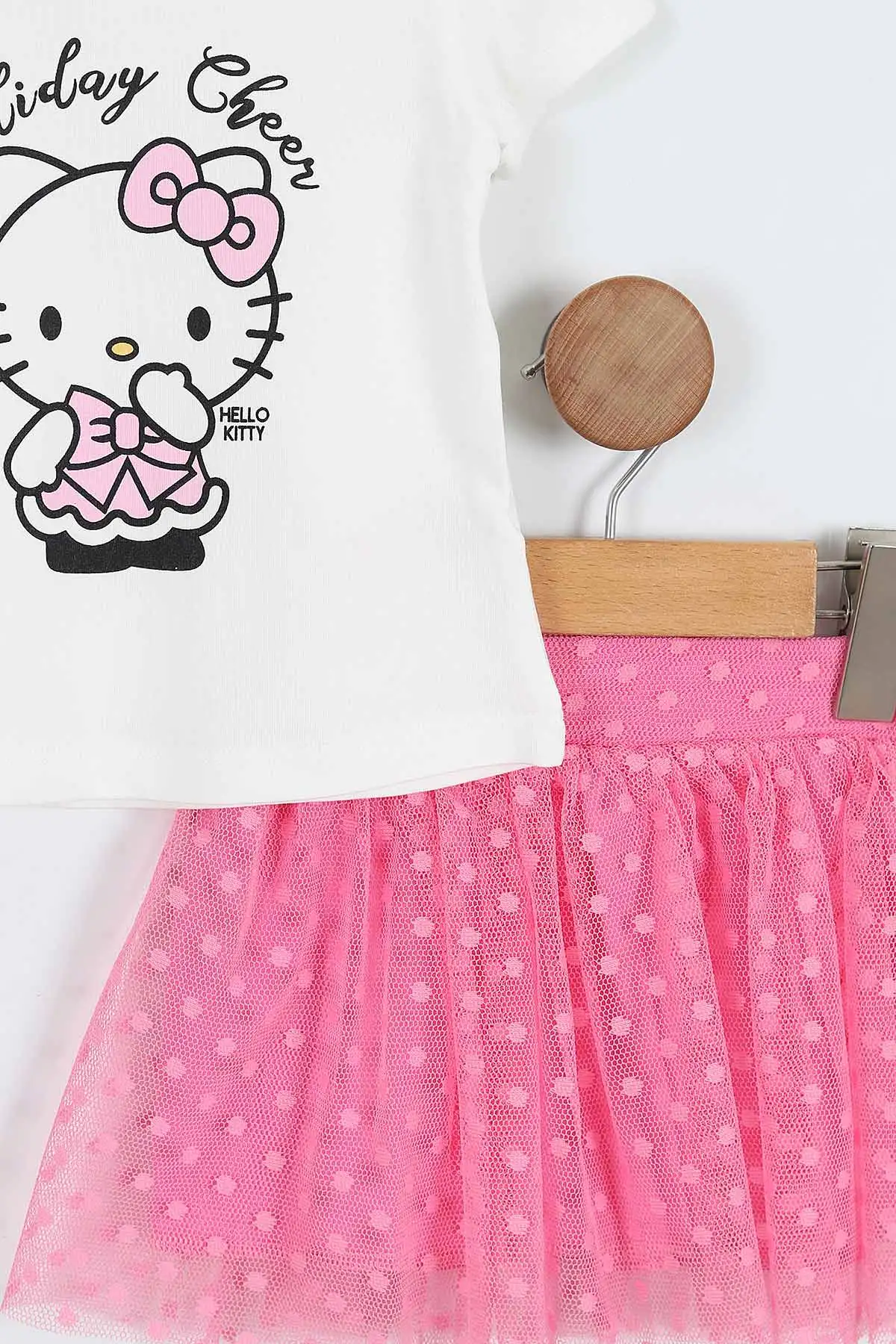 Pembe (6-18 Ay) Hello Kitty Baskılı Tüllü Etekli Kız Bebek Yazlık Takım 357468