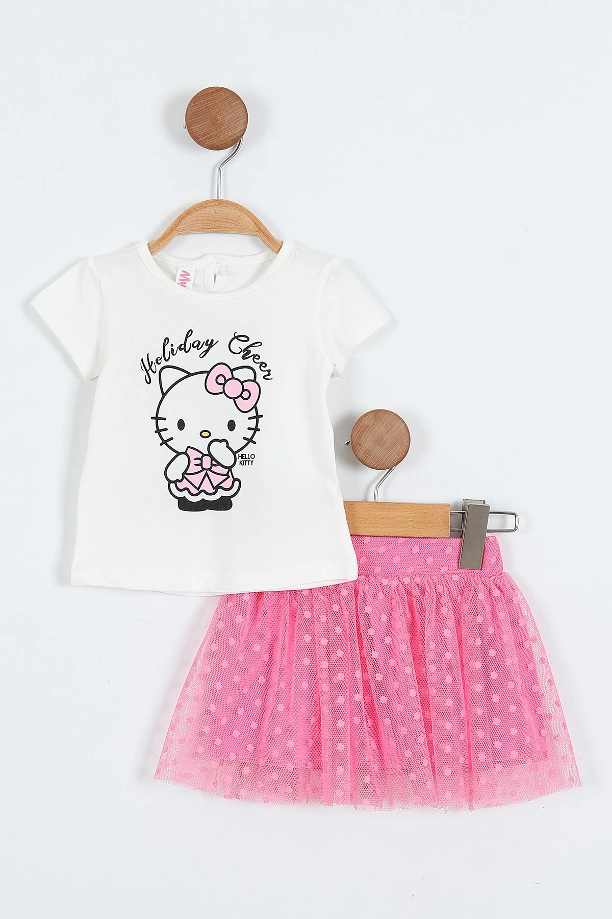 Pembe (6-18 Ay) Hello Kitty Baskılı Tüllü Etekli Kız Bebek Yazlık Takım 357468
