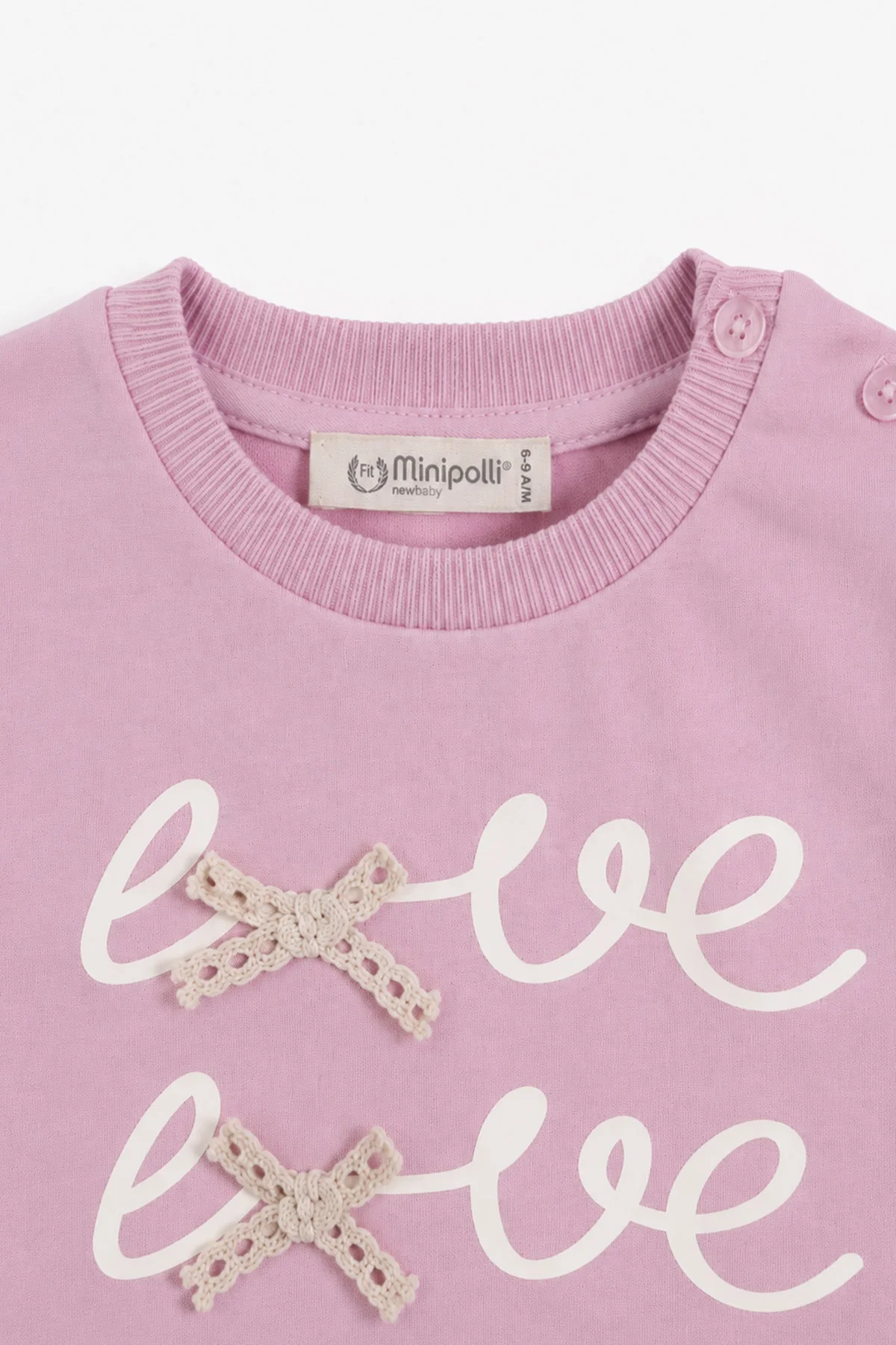 Pembe (6-18 Ay )Love Baskılı Fiyonklu Omuz Düğmeli Kız Bebek Takım 478128