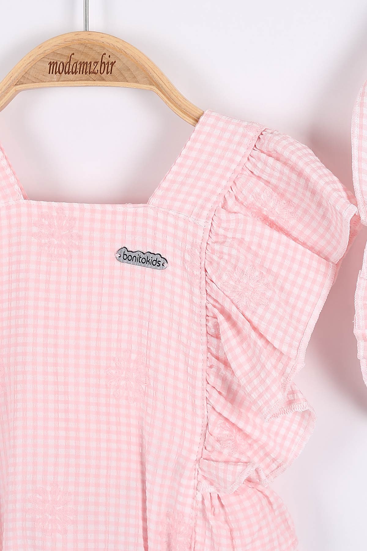 Pembe (6-18 Ay) Papatya Nakışlı Güpürlü Bandanalı Kız Bebe Tulum 175464