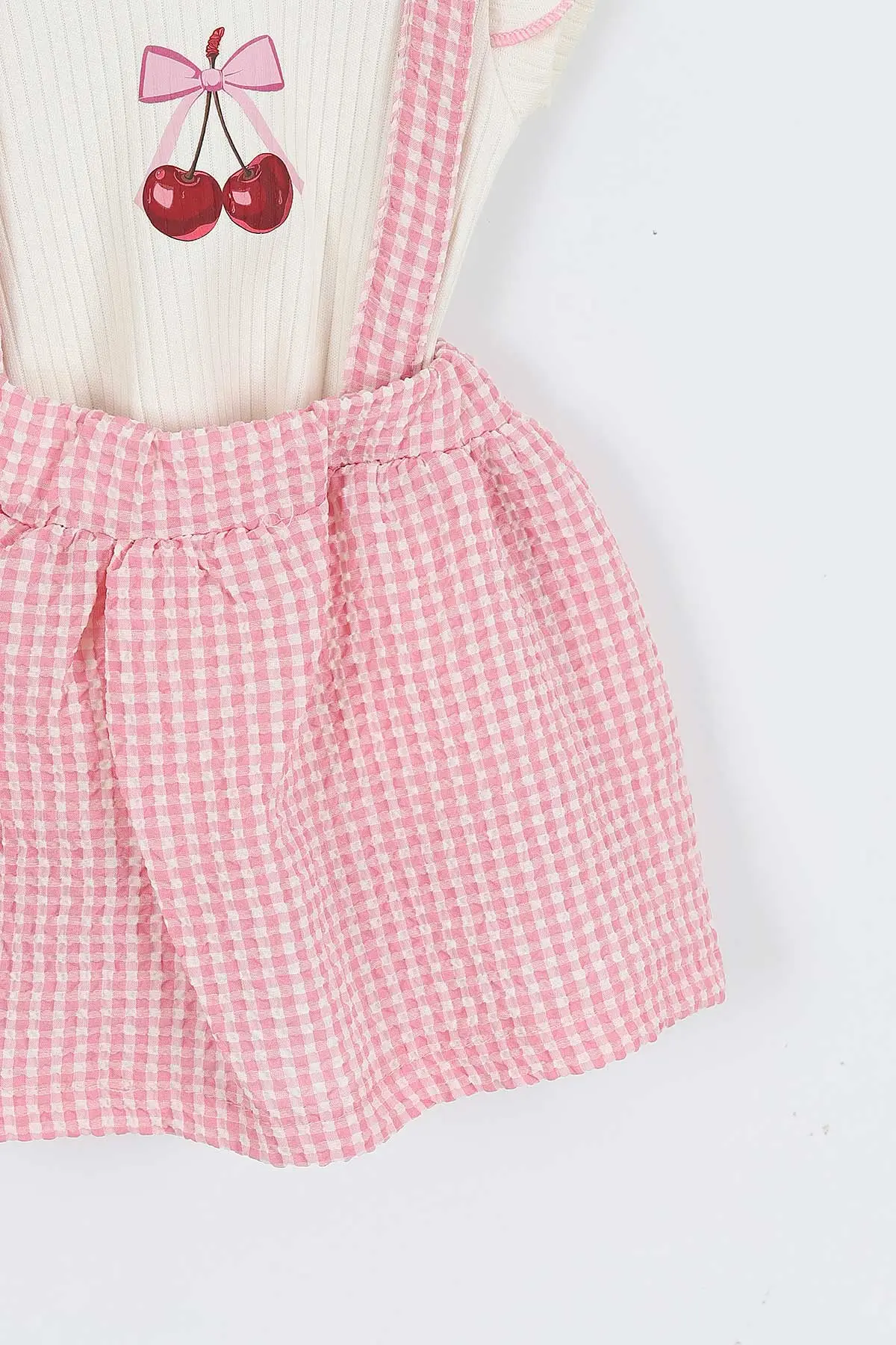 Pembe (6-18 Ay)Pötikare Desen Kiraz Baskılı Tişörtlü Kız Bebek Elbise 357464