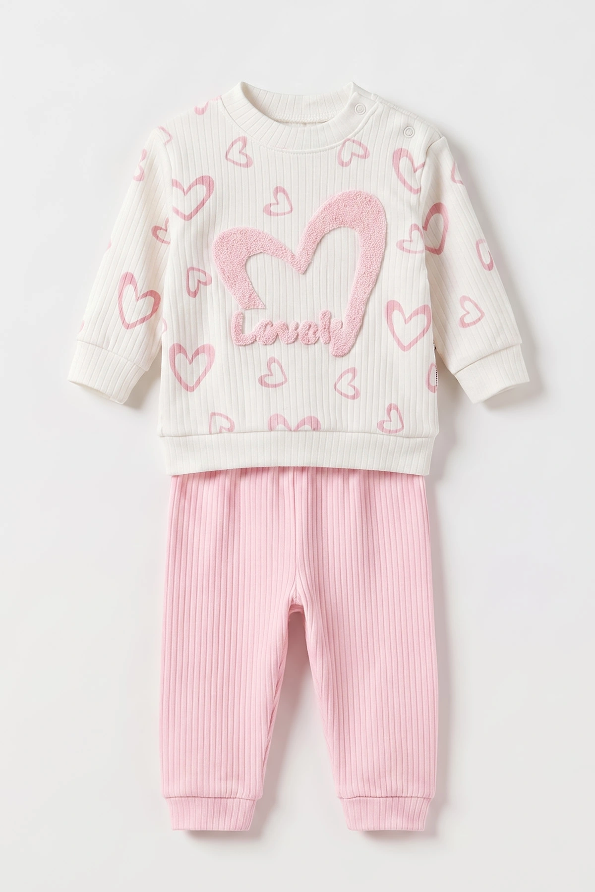 Pembe (6-18 Ay)Süzene Kalp Nakışlı Fitilli Kız Bebek Takım 479384