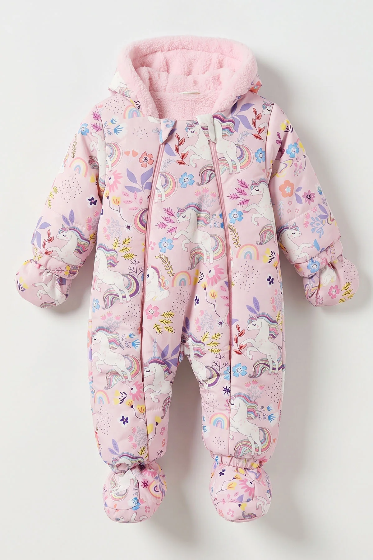 Pembe (6-18 Ay)Unicorn İçi Kürklü Çıkarılabilir Patik ve Eldivenli Kapüşonlu Bebek Kozmonot Astronot Tulum 492361