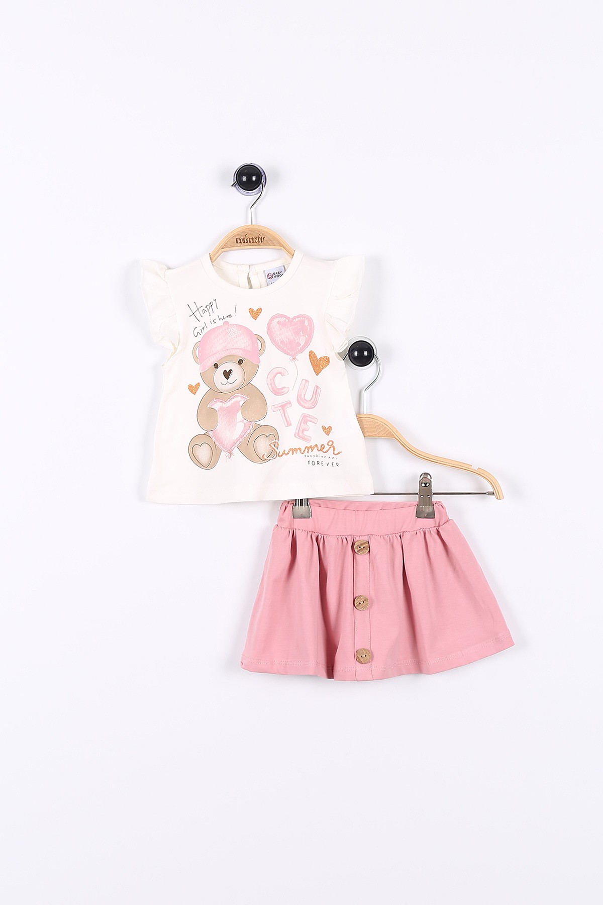 Pembe (6-18 Yaş) Ayıcık Baskılı Kız Çocuk İkili Takım 174876