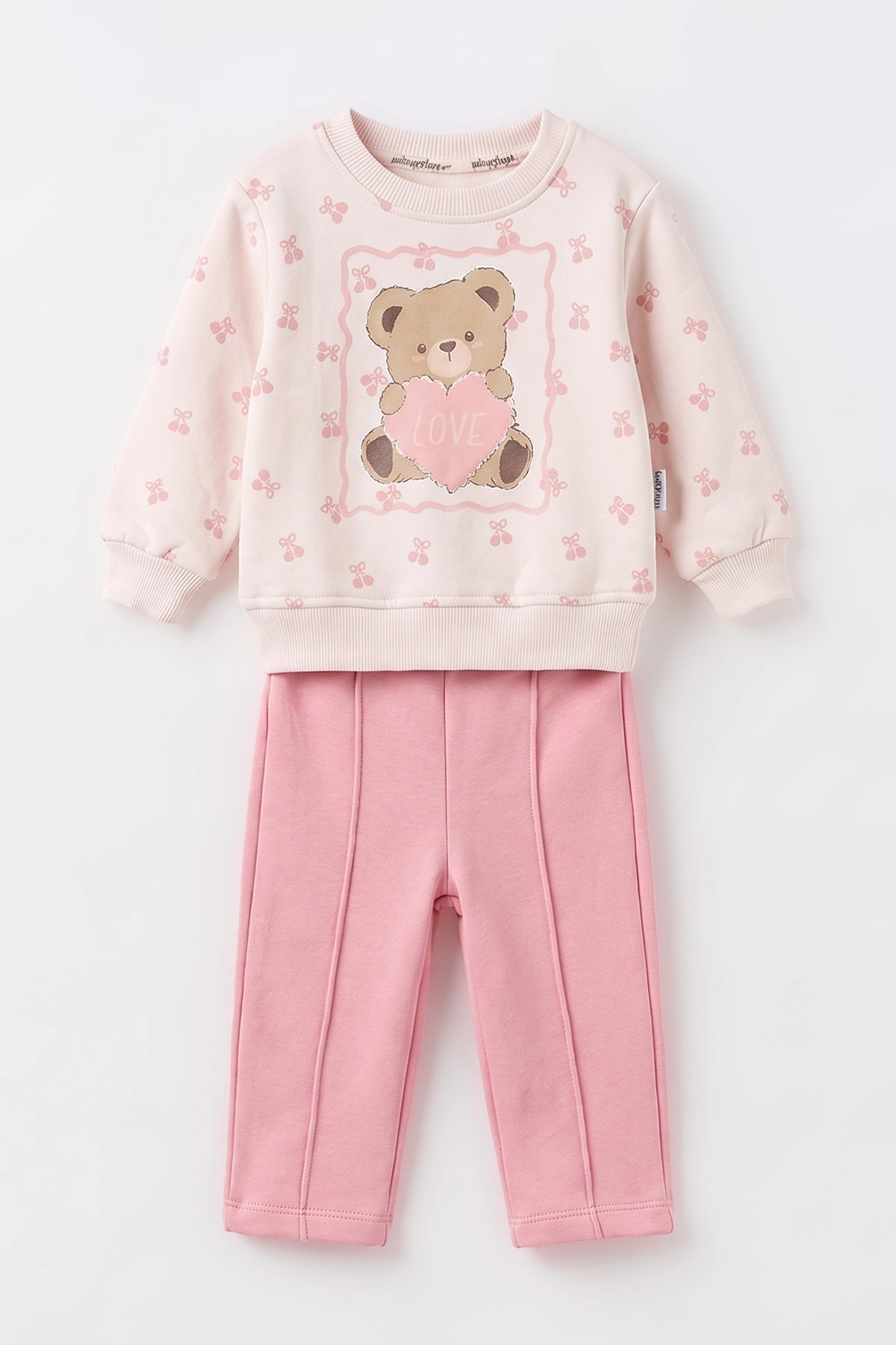Pembe (6-24 Ay) Ayıcık Baskılı 3 İp Şardonlu Kız Bebek Kışlık Takım 497394
