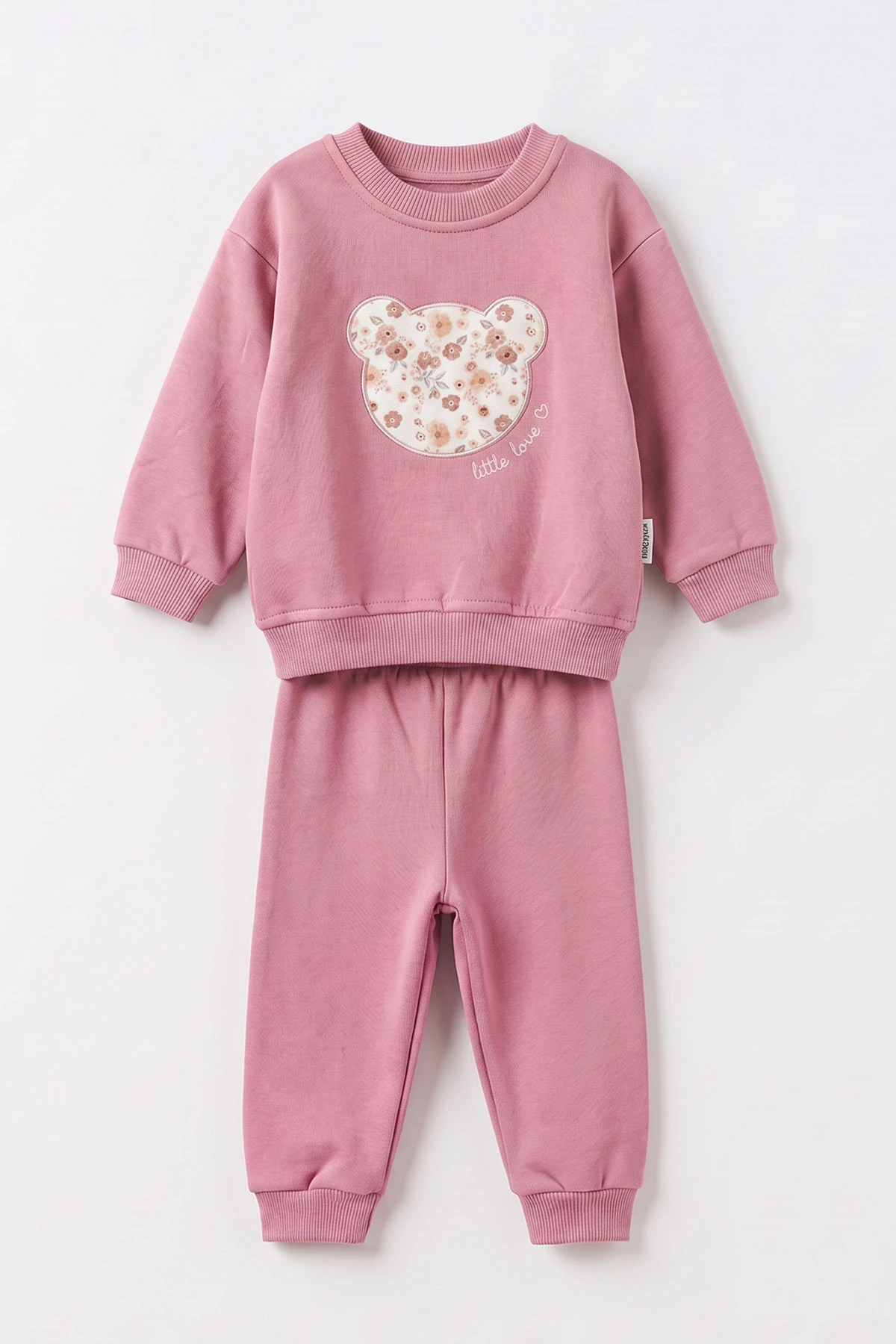 Pembe (6-24 Ay) Ayıcık Kafası Nakışlı 3 İp Şardonlu Kız Bebek Kışlık Takım 499497