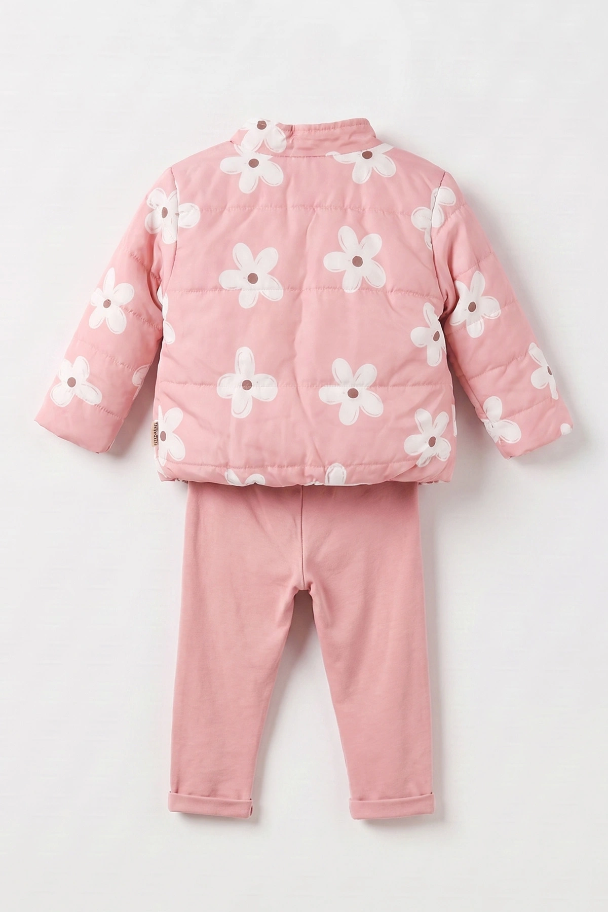 Pembe (6-24 Ay) Badili Çiçek Baskılı Kolları  Fırfırlı   Montlu Kız Bebek 3'lü Takım 471653