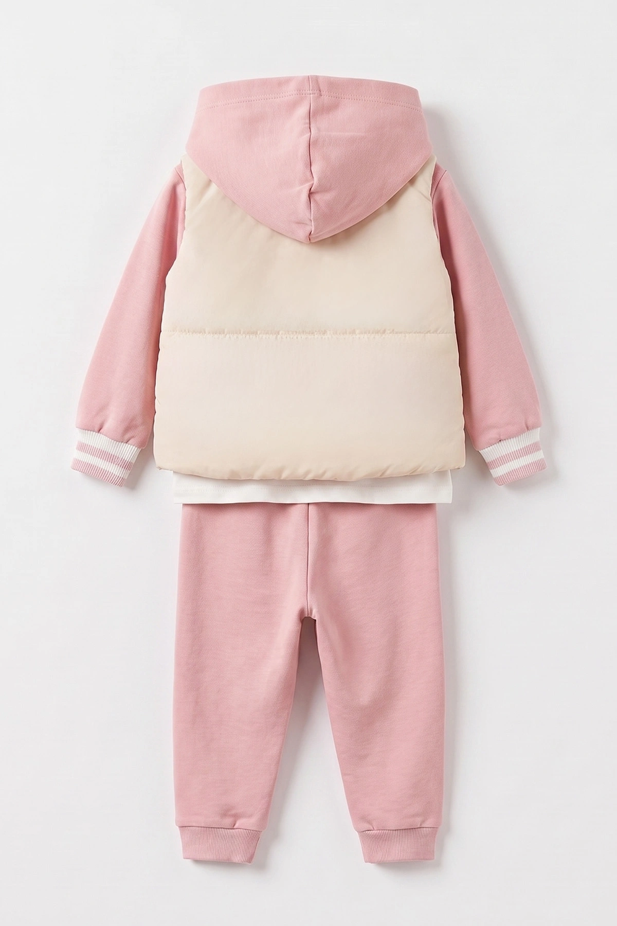 Pembe (6-24 Ay) Badili Tavşan Nakışlı Kapüşonlu  Yağmurluklu Kız Bebek 3'lü Takım 471647