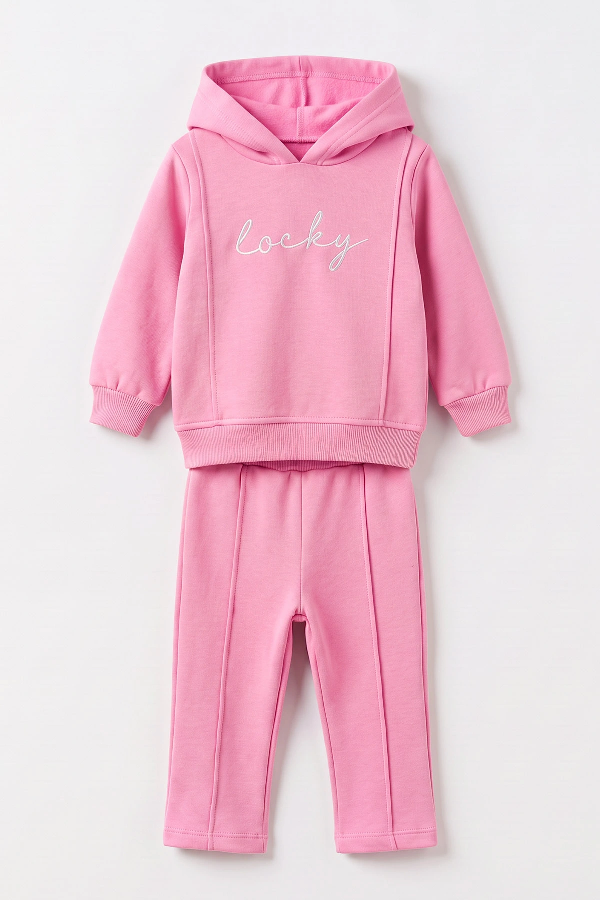 Pembe (6-24 Ay) Baskılı Kapüşonlu Alt Çimalı 3 İp Şardonlu Kız Bebek Kışlık Takım 499493