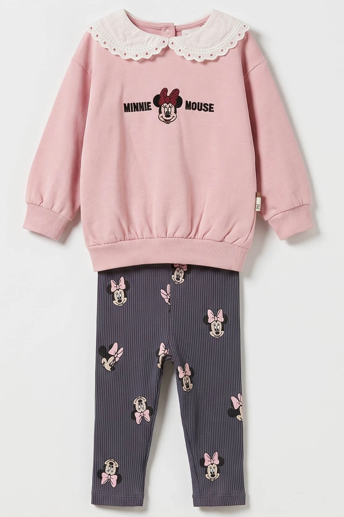 Pembe (6-24 Ay) Brode Yaka Karakter Nakışlı Fitilli Taytlı Kız Bebek Takım 488568