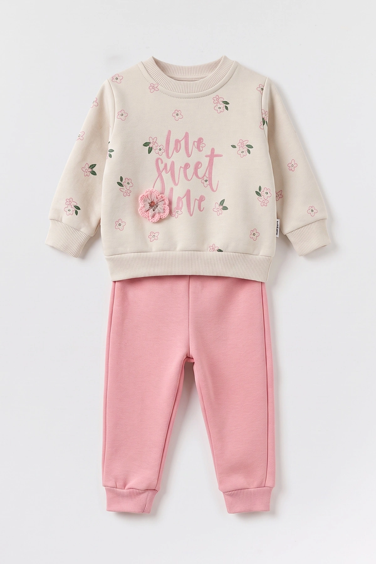Pembe (6-24 Ay) Çiçek Aksesuarlı 3 İp Şardonlu  Kız Bebek Kışlık Takım 497082