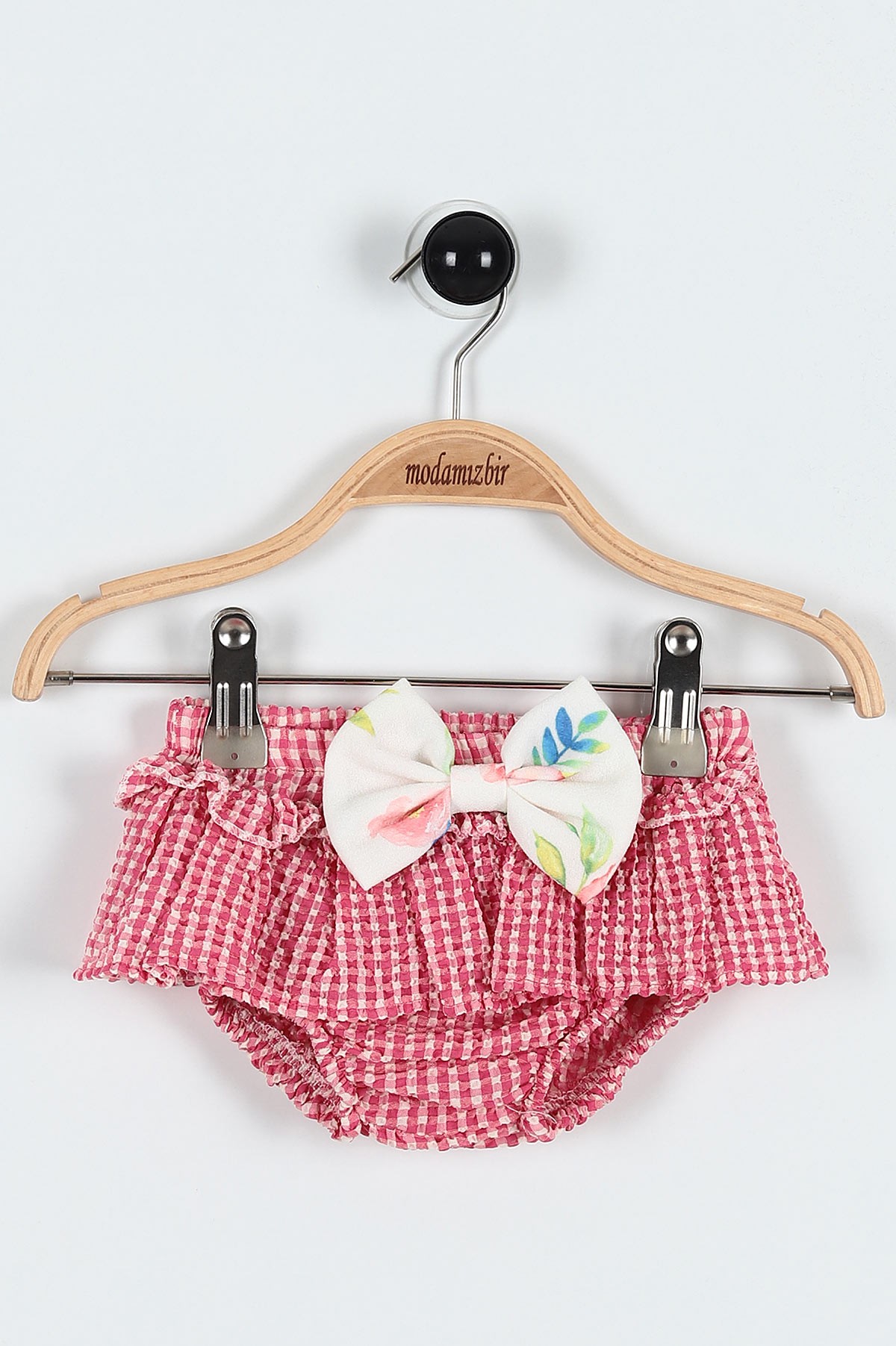 Pembe (6-24 Ay) Çiçek Baskılı Fiyonklu Askılı Şortlu Kız Bebe Takım 184459