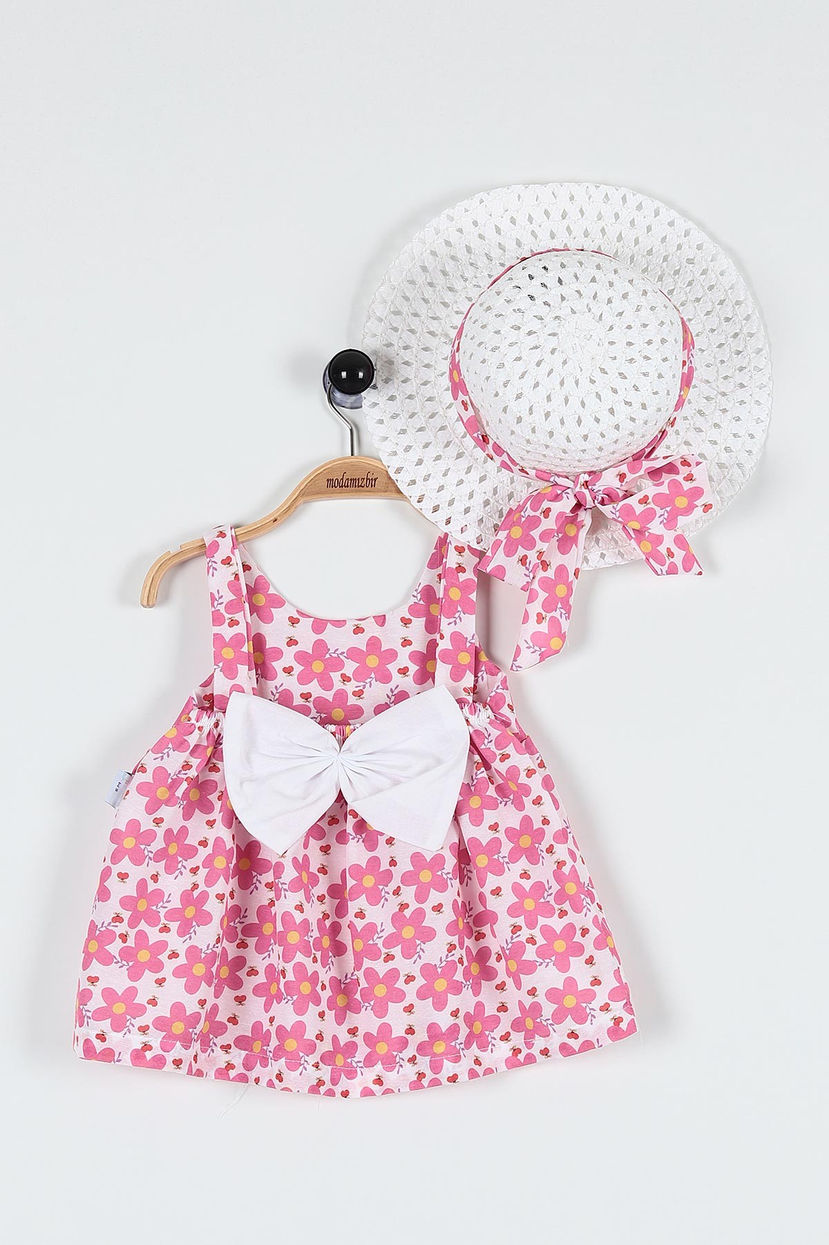 Pembe (6-24 Ay) Çiçek Baskılı Kurdele Detaylı Kız Bebe Elbise 183339