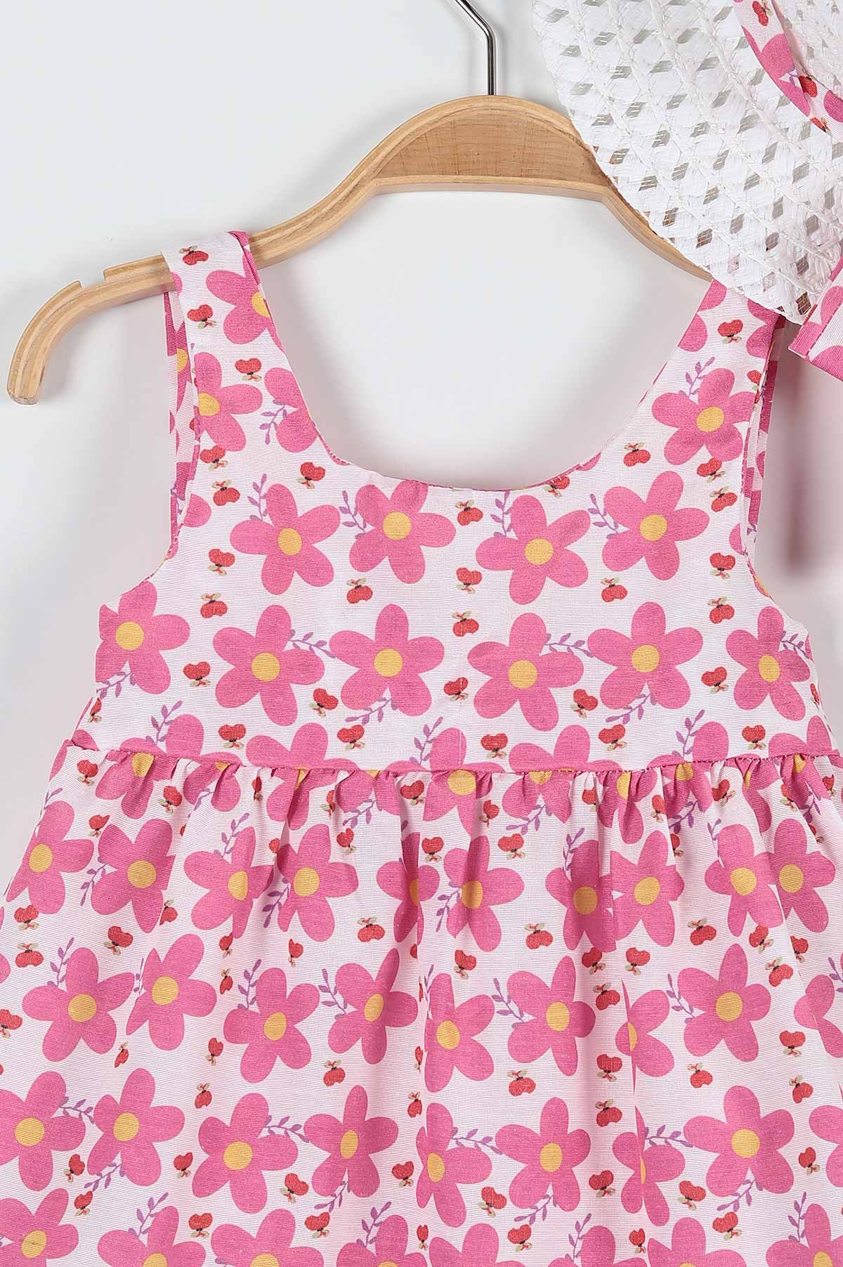 Pembe (6-24 Ay) Çiçek Baskılı Kurdele Detaylı Kız Bebe Elbise 183339