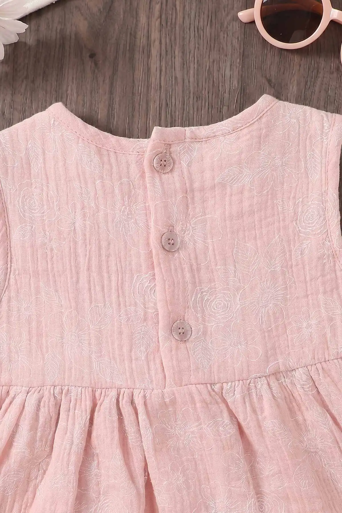 Pembe (6-24 Ay) Çiçek Baskılı Sıfır Kol Müslin Kız Bebek Elbise 461790