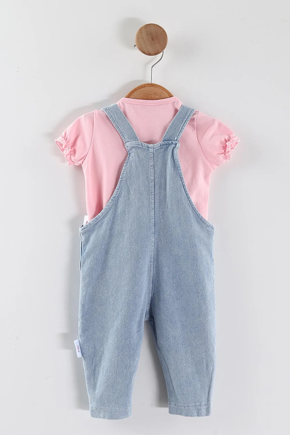 Pembe (6-24 Ay) Çiçek Nakışlı Ayarlanabilir Askılı Tişörtlü Kız Bebek Kot Tulum 453477