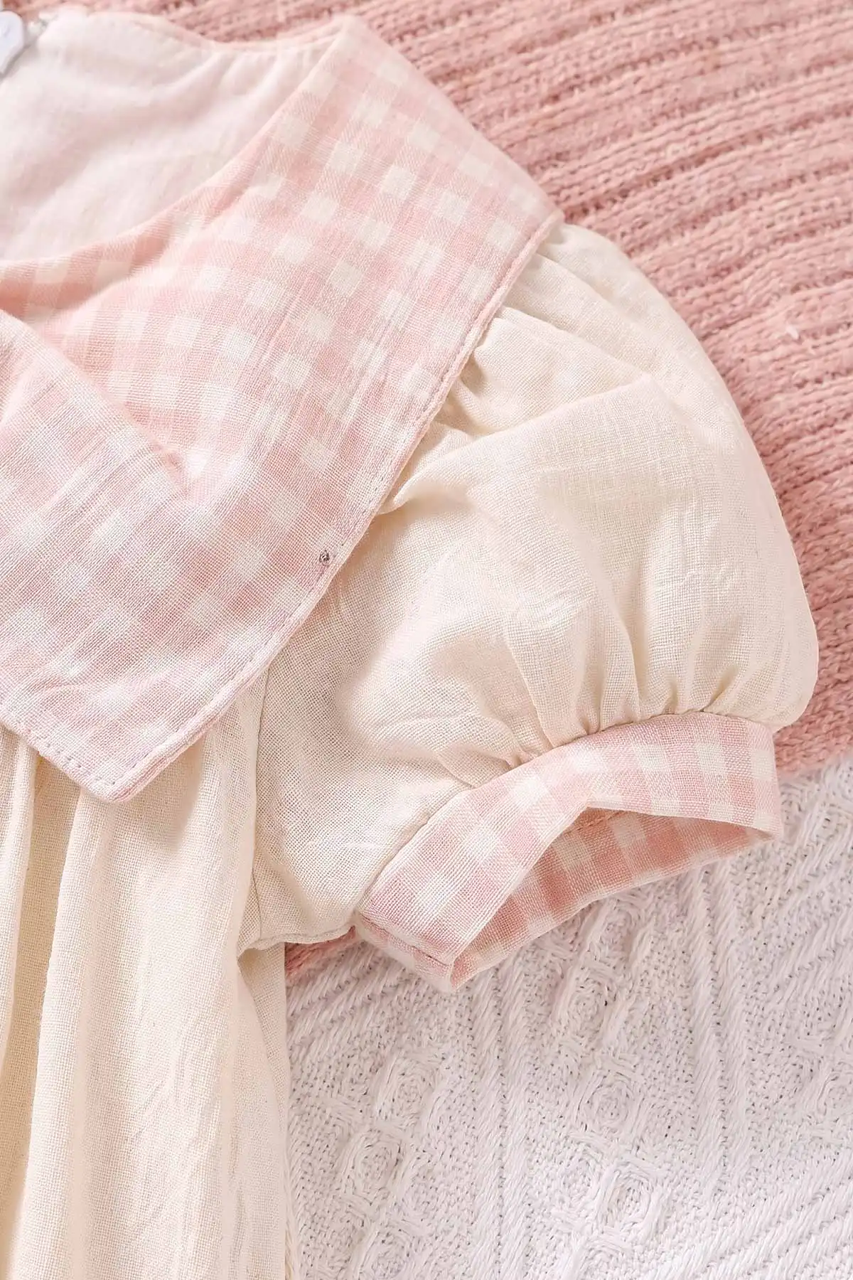 Pembe (6-24 Ay) Ekose Yakalı Çantalı Kız Bebek Elbise 470845