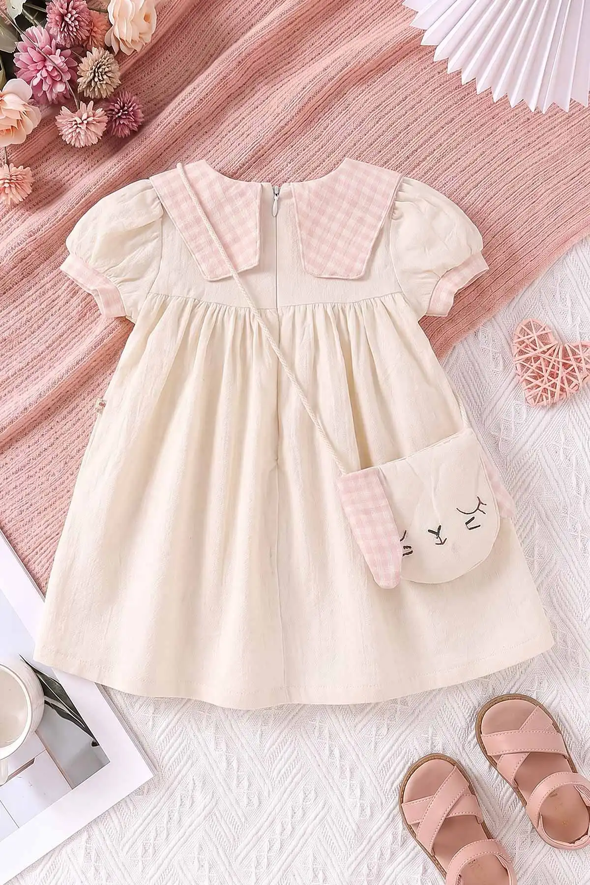 Pembe (6-24 Ay) Ekose Yakalı Çantalı Kız Bebek Elbise 470845