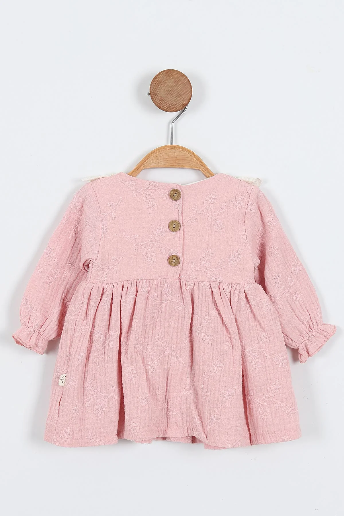Pembe (6-24 Ay) Güpürlü Müslin Kız Bebek Elbise 339780