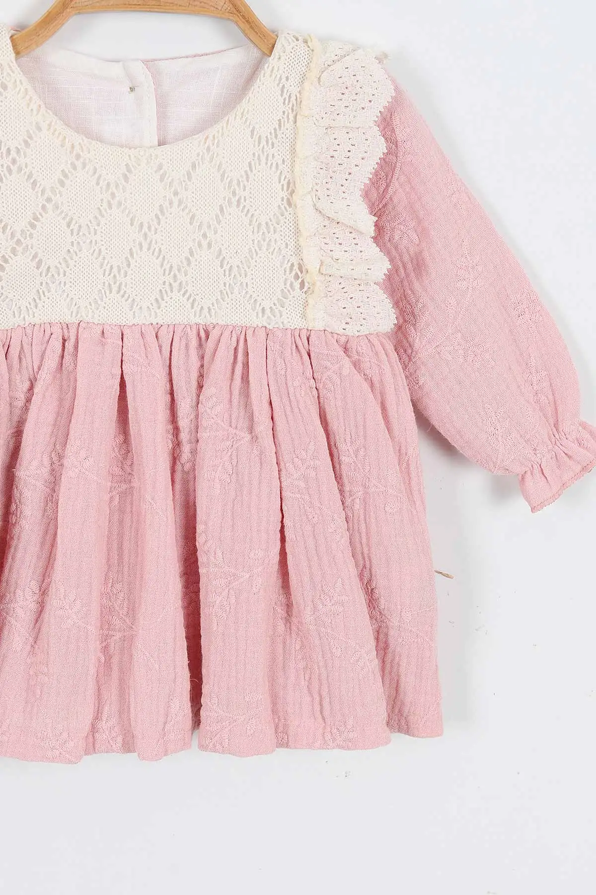 Pembe (6-24 Ay) Güpürlü Müslin Kız Bebek Elbise 339780