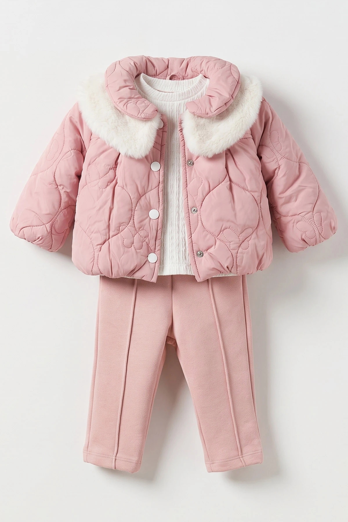 Pembe (6-24 Ay) İçi Peluş Montlu Kız Bebek 3'lü Takım 482584