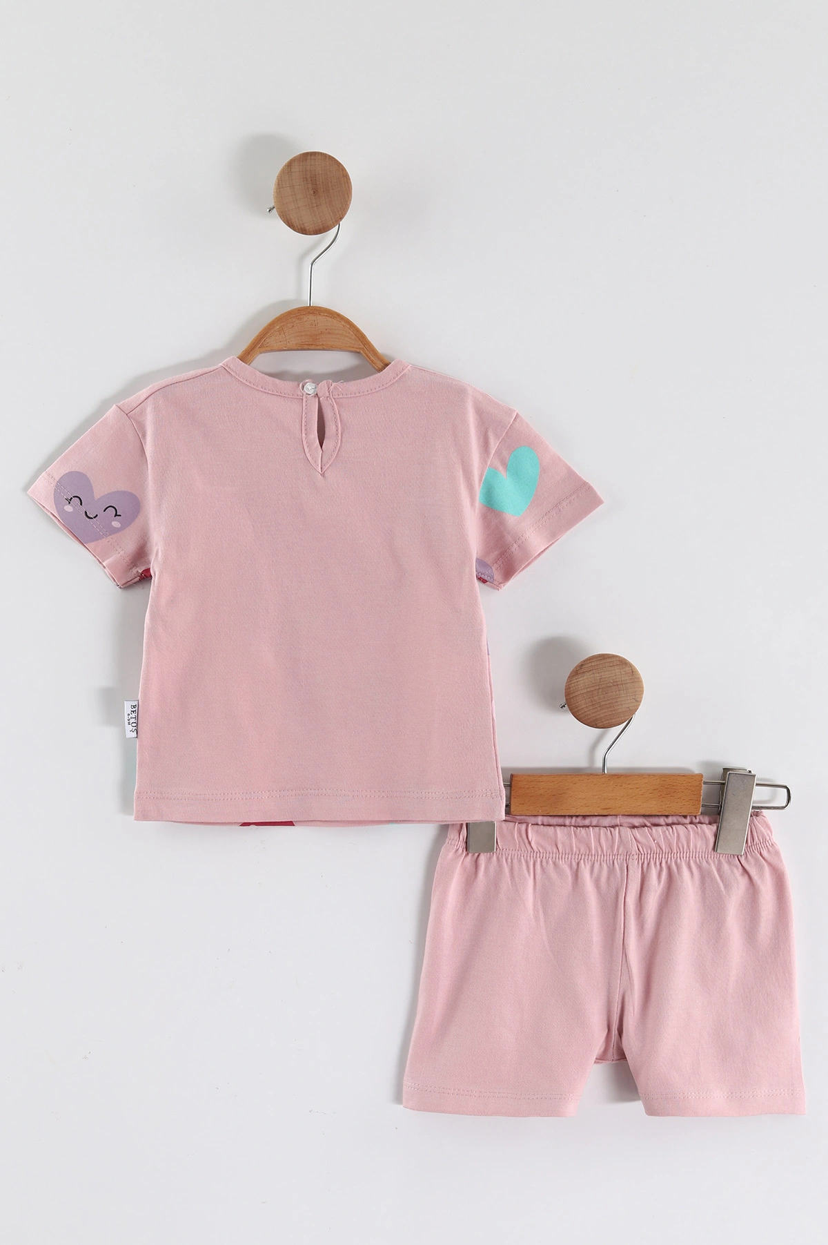 Pembe (6-24 Ay) Kalp Baskılı Tişört ve Şortlu Kız Bebek Yazlık Takım 467642