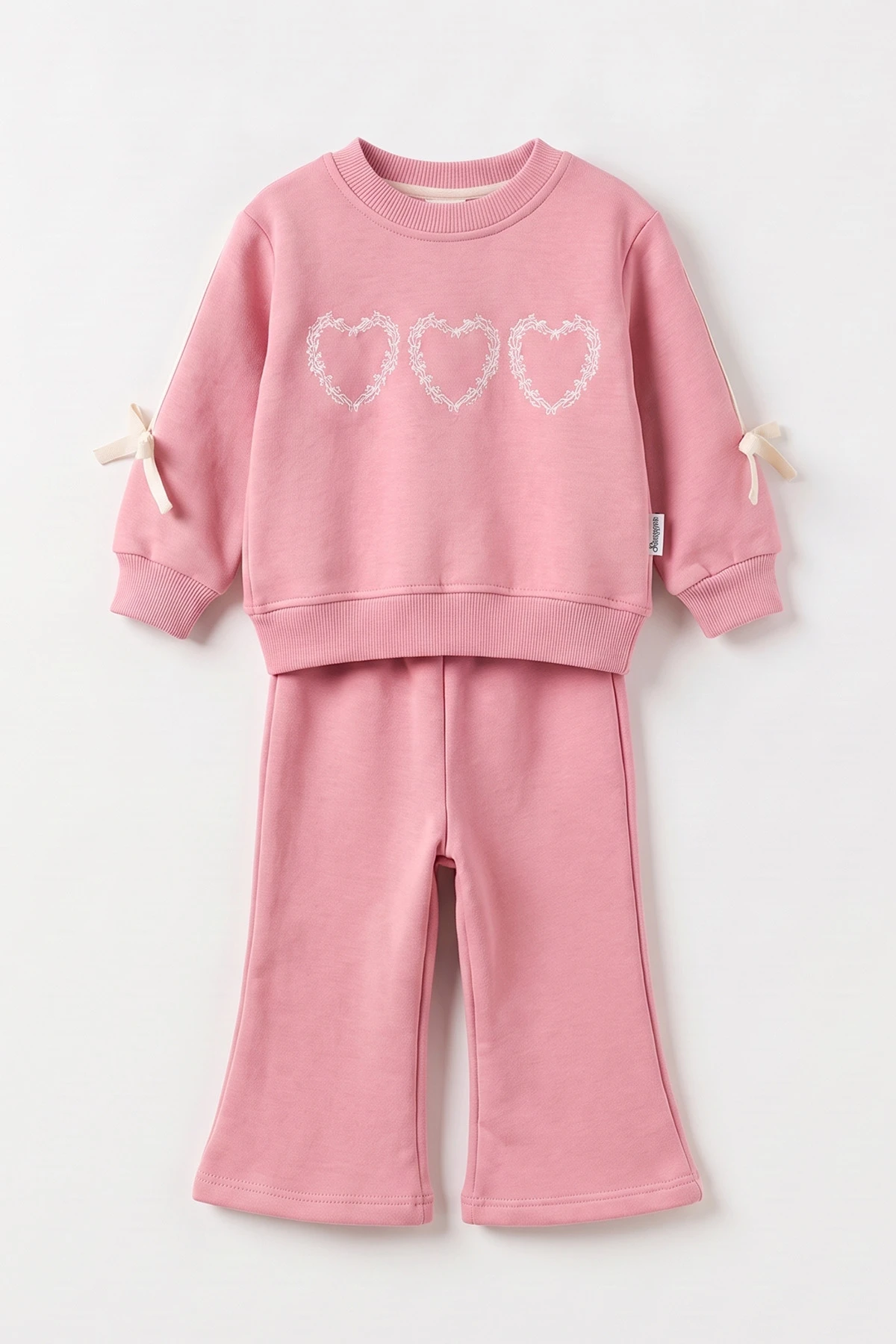 Pembe (6-24 Ay) Kalp Nakışlı 3 İp Şardonlu Kız Bebek Kışlık Takım 497389