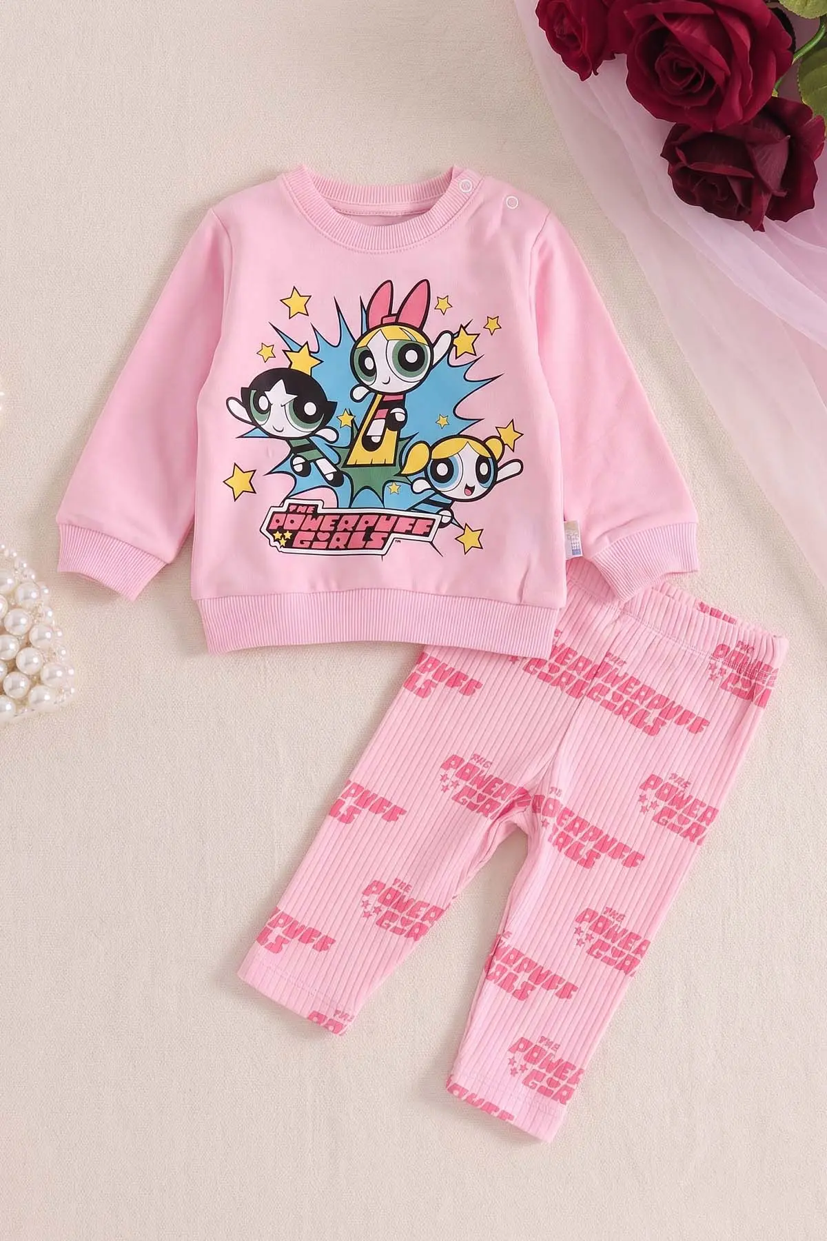 Pembe (6-24 Ay) Karakter Baskılı Fitilli Taytlı 2'li Kız Bebek Takım 472680