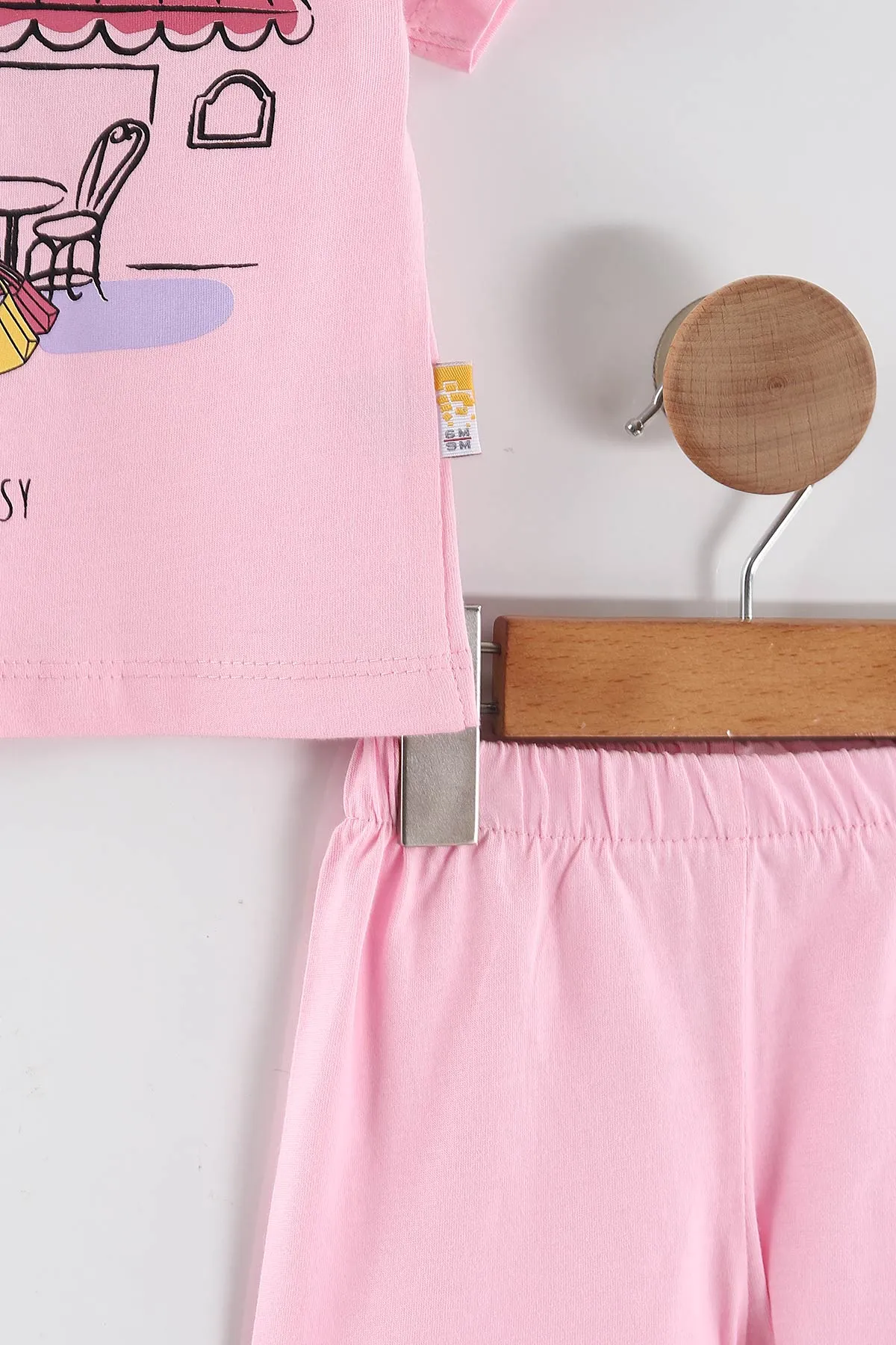 Pembe (6-24 Ay) Karakter Baskılı Şortlu Süprem  Kız Bebek Yazlık Takım 461808