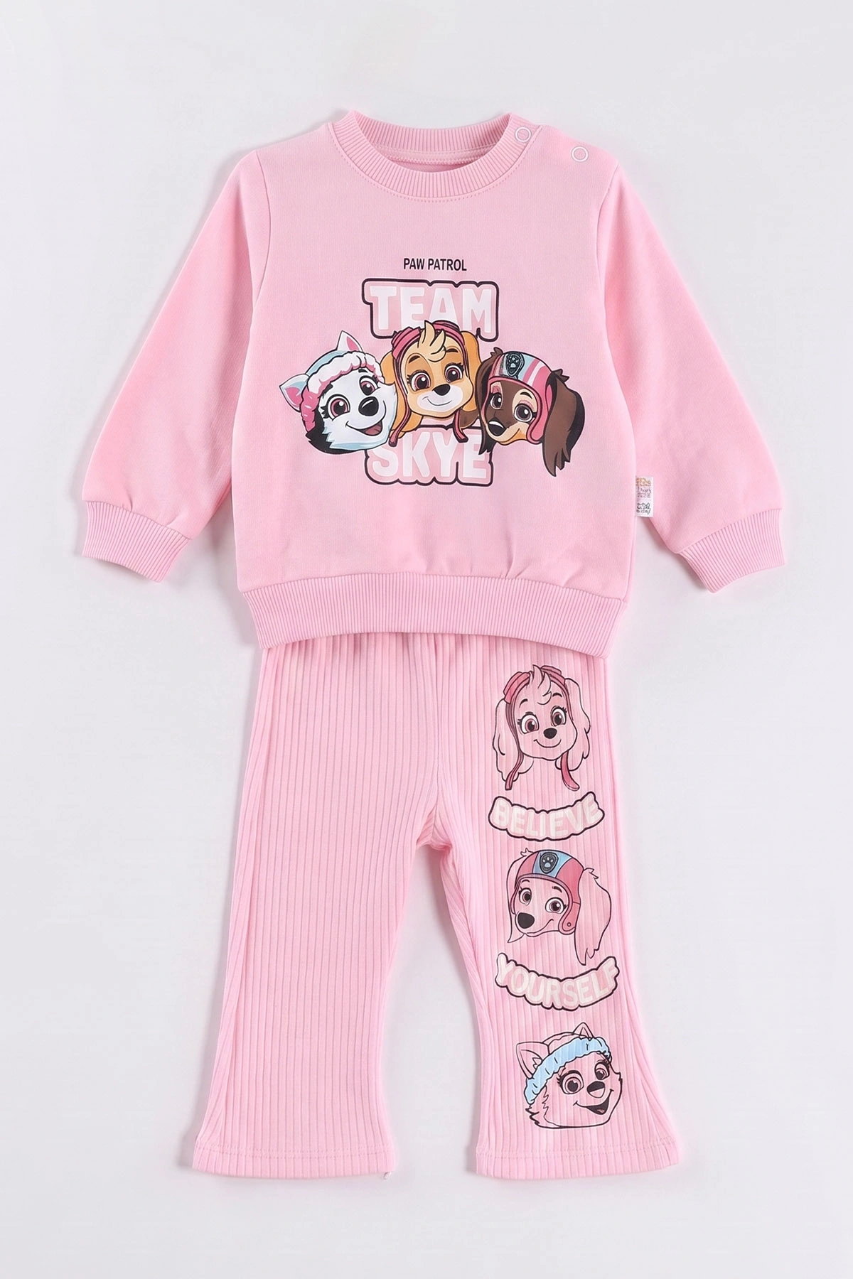 Pembe (6-24 Ay) Karakter Baskılı Sweat ve Fitilli İspanyol Taytlı Kız Bebek 2'li Takım 472653