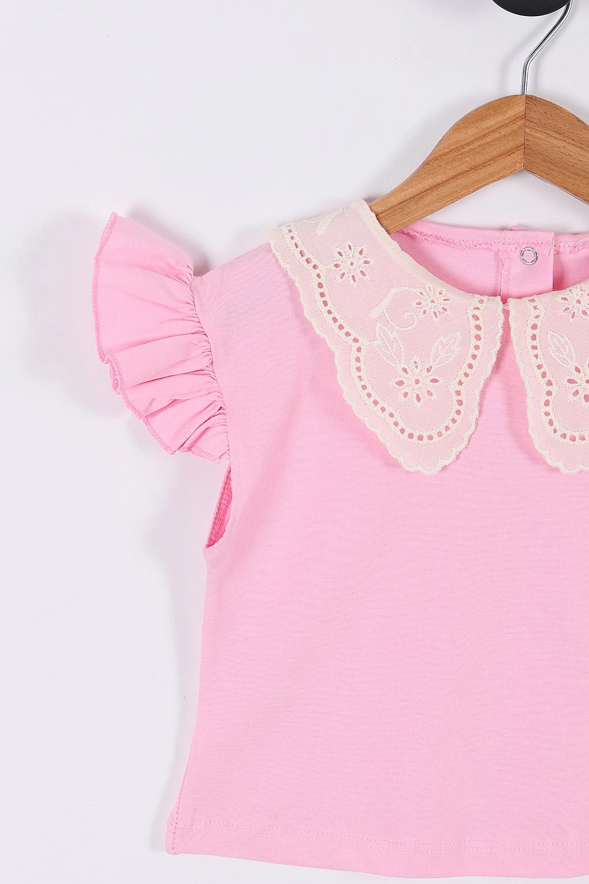 Pembe (6-24 Ay) Kol Fırfırlı Brode Yaka Kız Bebek Takım 266154