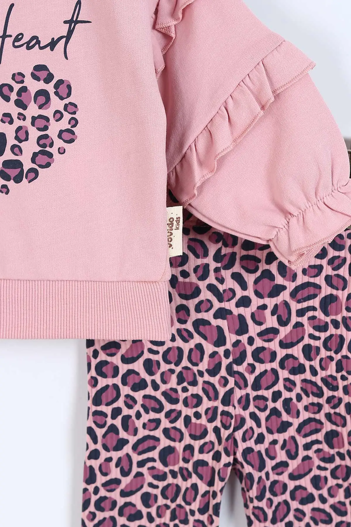 Pembe (6-24 Ay ) Leopar Taytlı Kalp Baskılı Kız Bebek Takım 336004