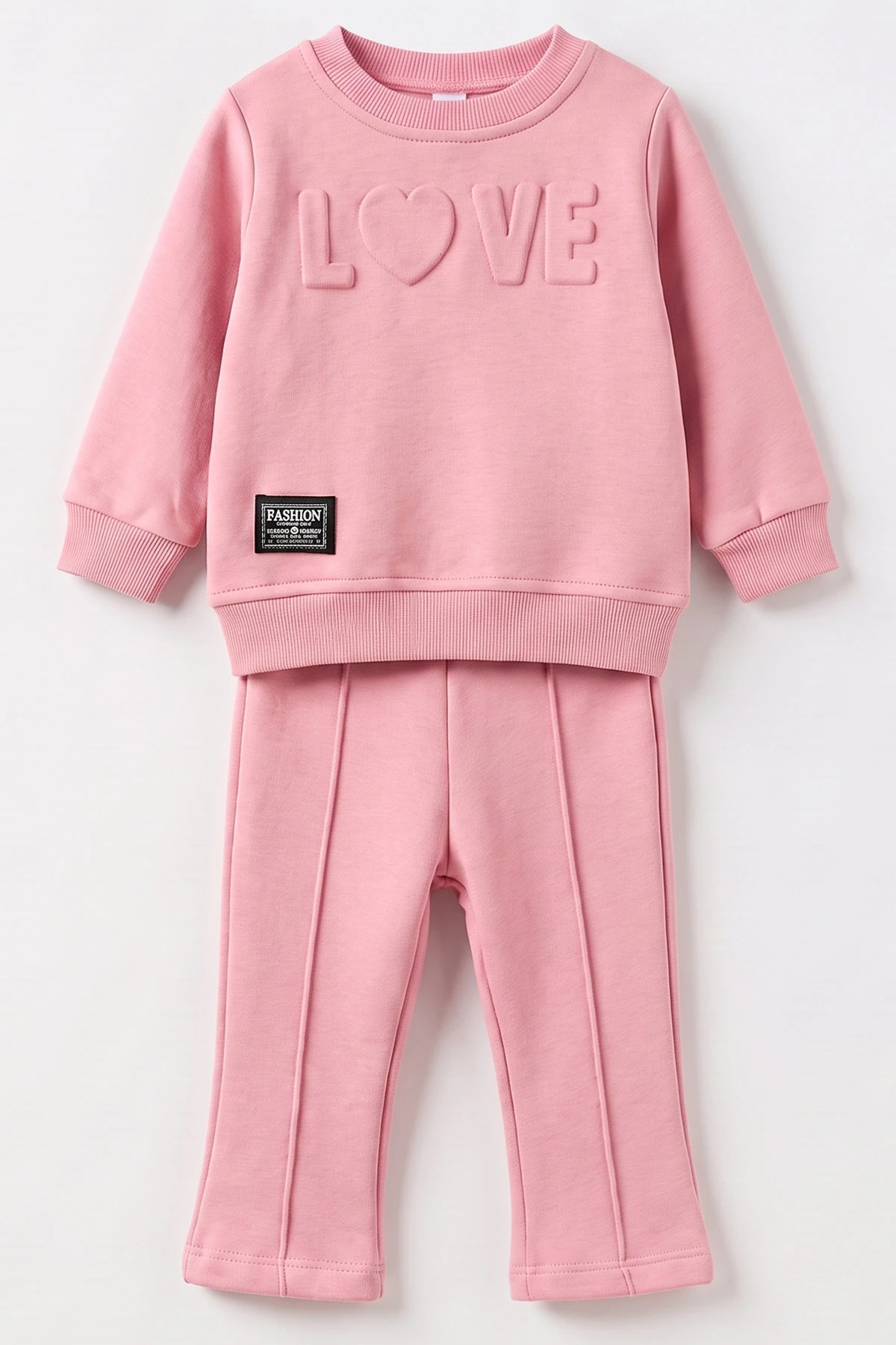 Pembe (6-24 Ay) Love Kabartma Baskılı 3 İp Şardonlu Kız Bebek 2'li Takım 495618