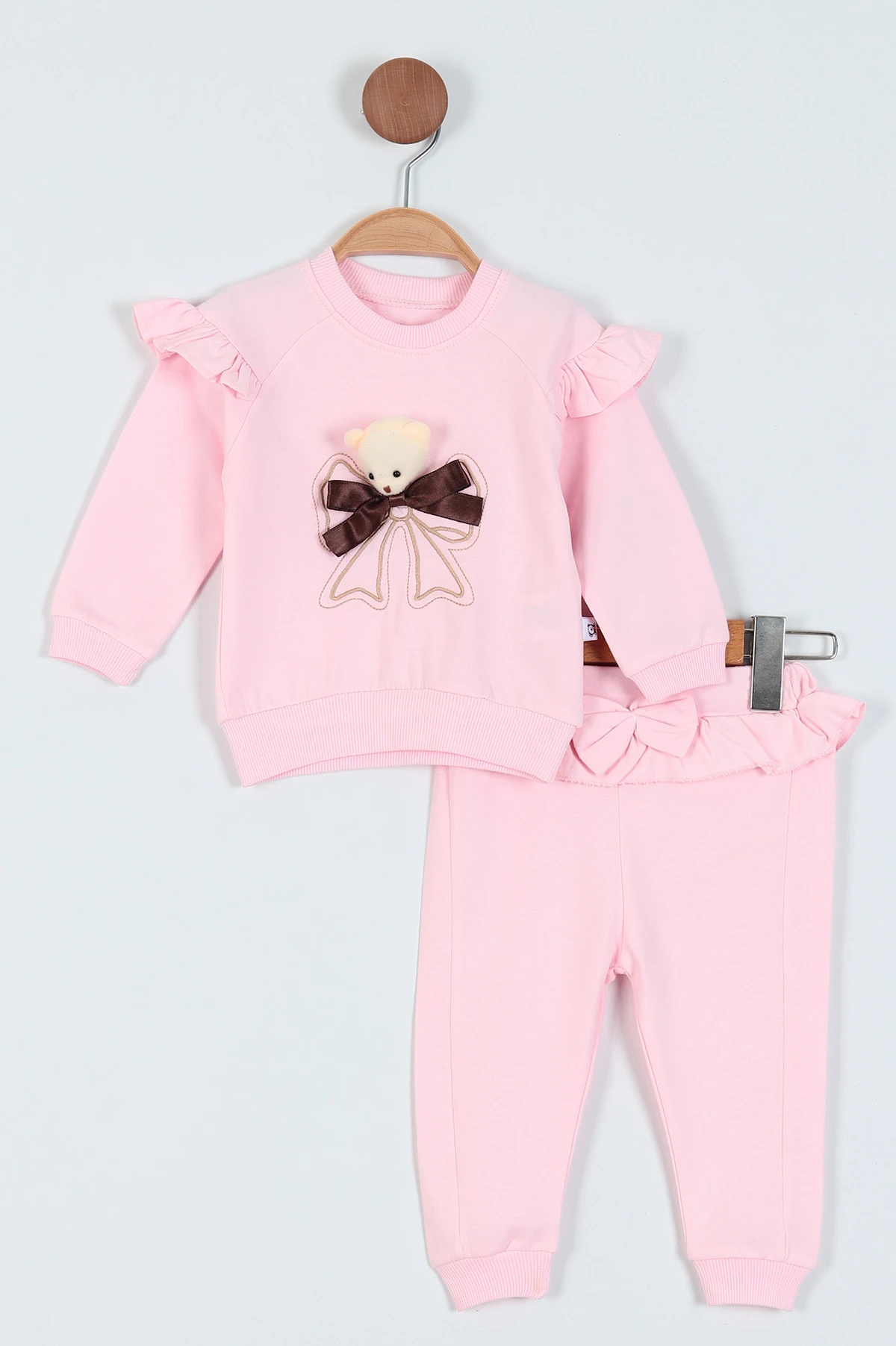 Pembe (6-24 Ay) Nakışlı Fırfırlı Kız Bebe Takım 226786