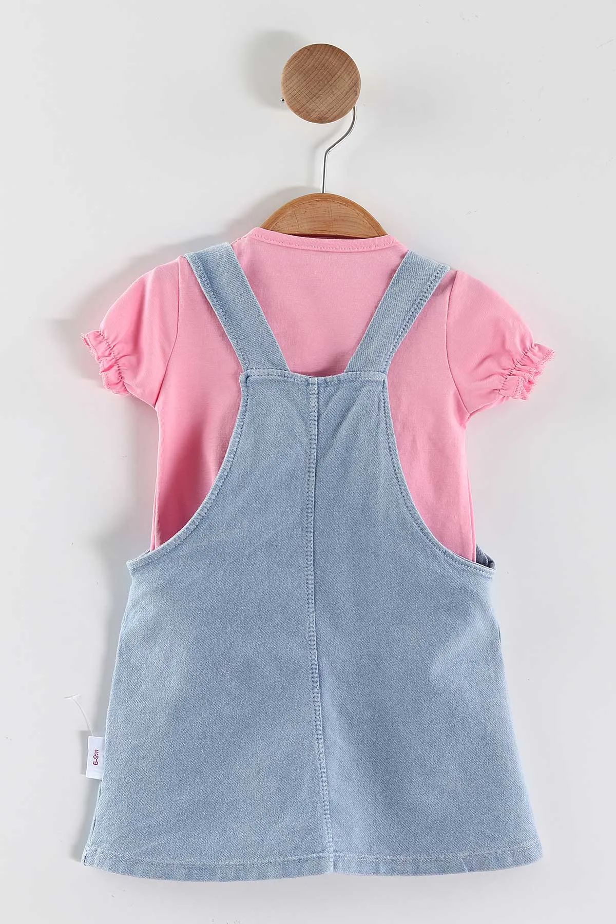 Pembe (6-24 Ay) Papatya Nakışlı   Ayarlanabilir Askılı Tişörtlü  Kot Kız Bebek Elbise  445437