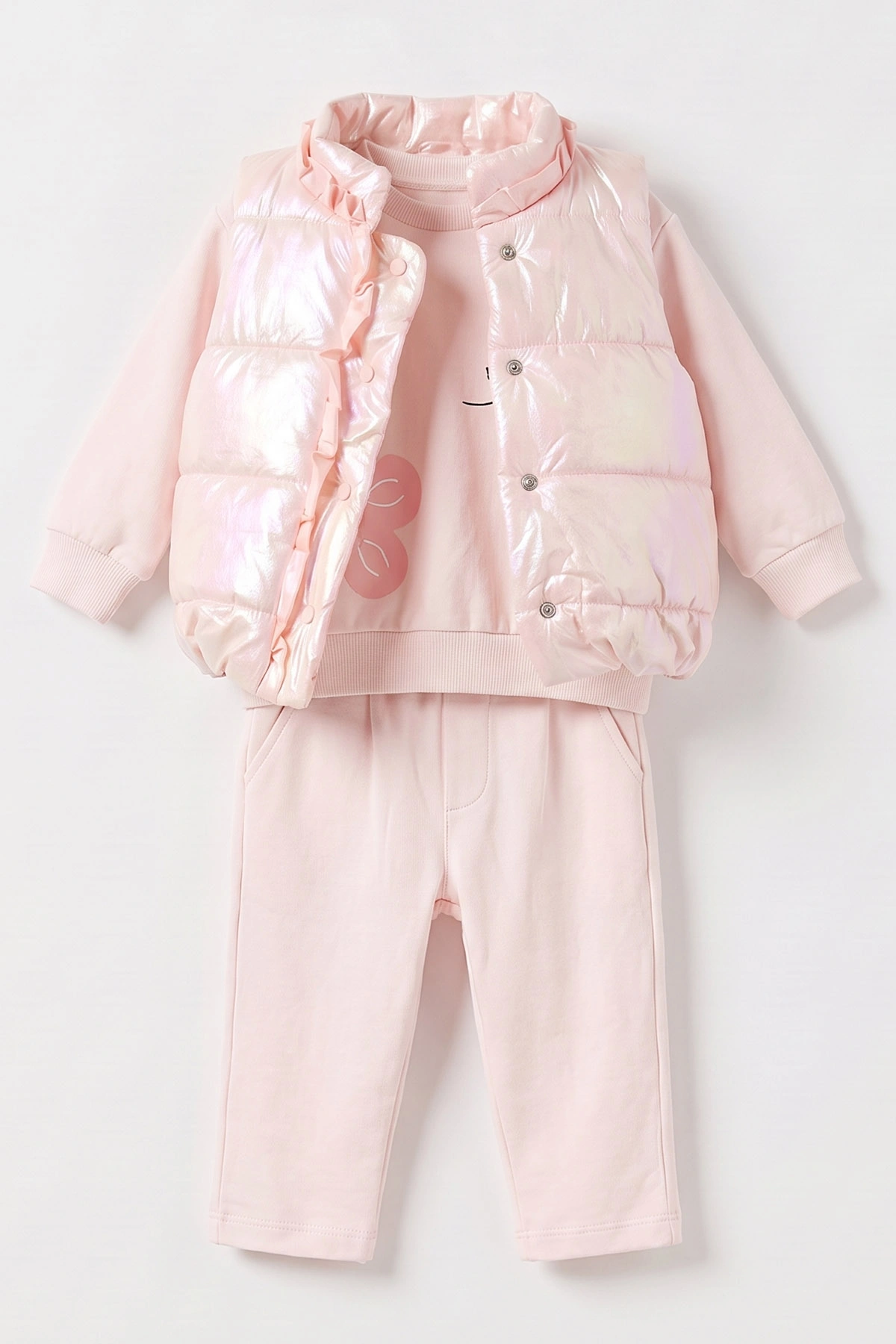 Pembe (6-24 Ay) Parlak Şişme Yelekli 2 ip Kız Bebek 3'lü Takım 473223