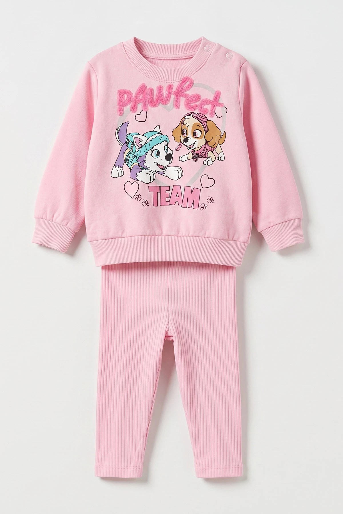 Pembe (6-24 Ay) PawFect Pullu Nakışlı Baskılı Fitilli Taytlı  2'li Kız Bebek Takım 485468