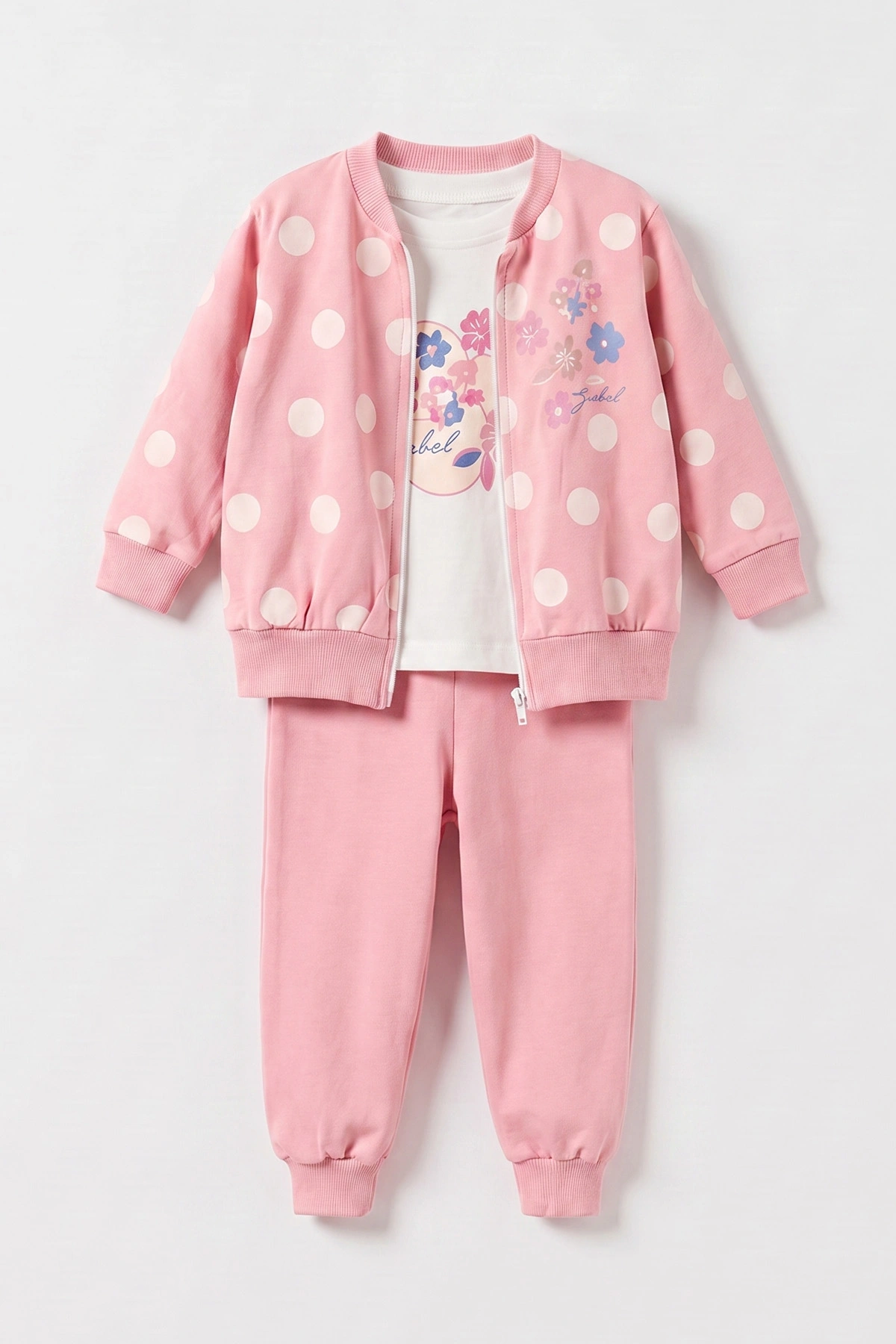 Pembe (6-24 Ay) Puantiye Baskılı  Hırkalı  Kız Bebek 3'lü Mevsimlik Takım 475655