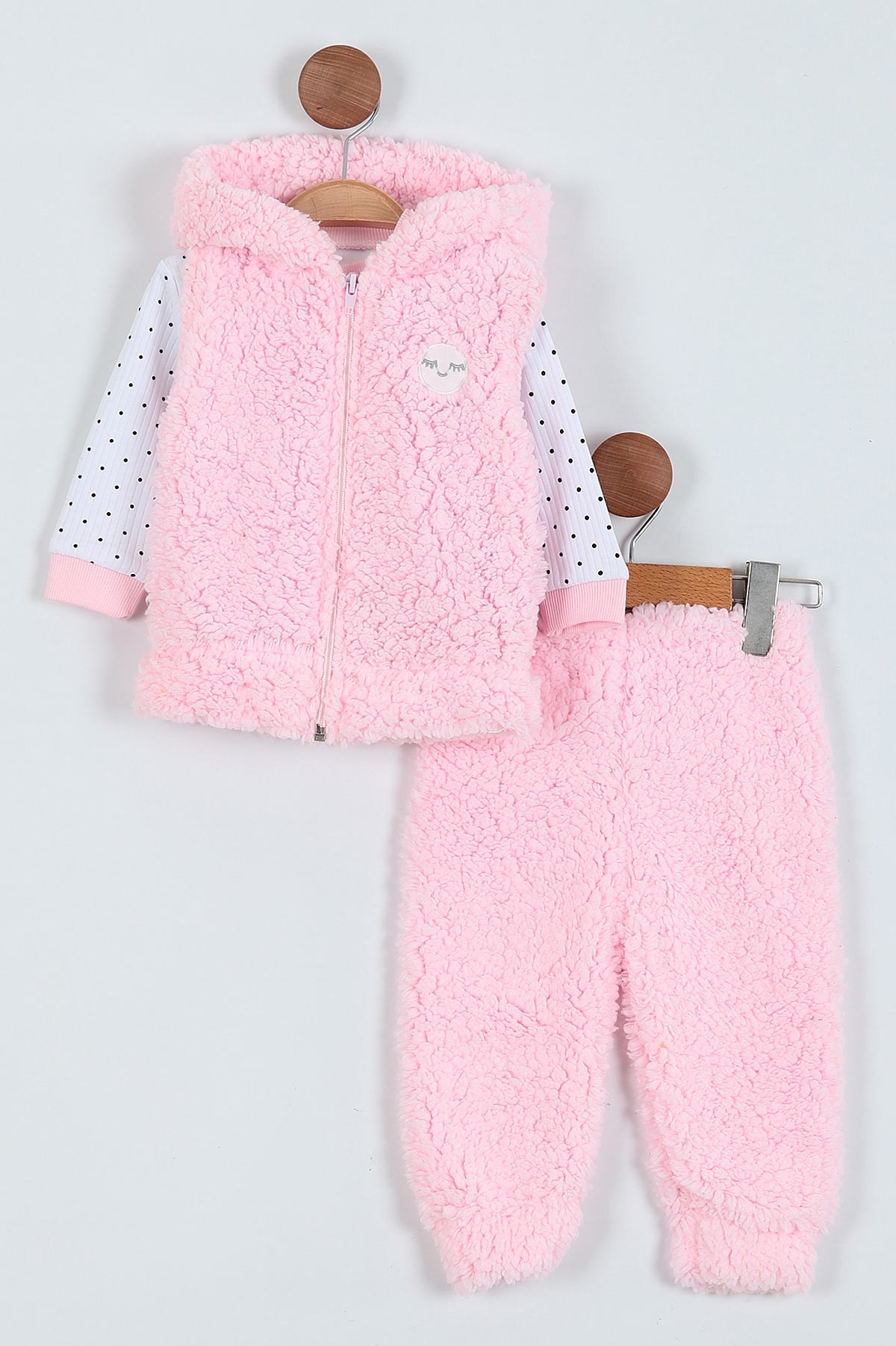 Pembe (6-24 Ay) Punalı Nakışlı Hırkalı Welsoft Üçlü Kız Bebe Takım 225290