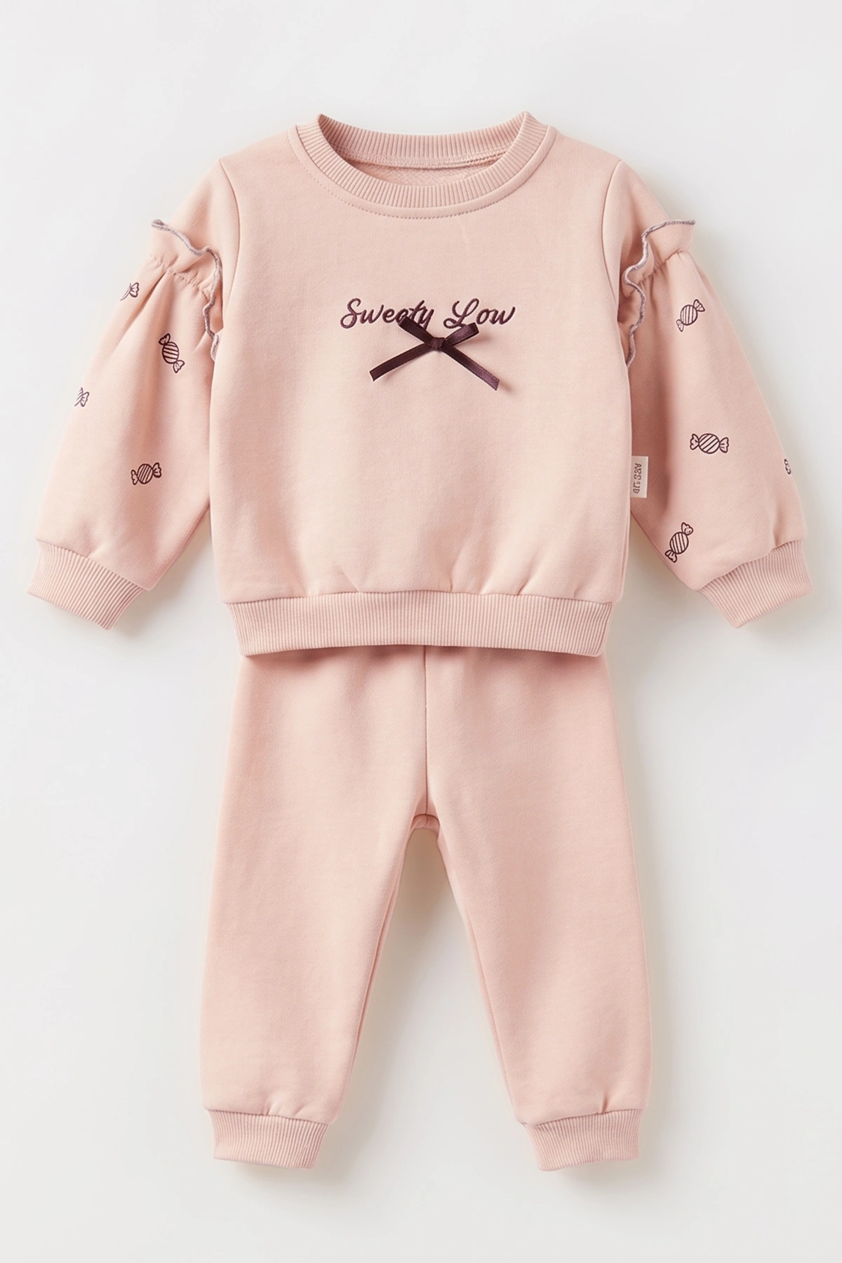 Pembe (6-24 Ay) Şeker Baskılı 3 İp Şardonlu Kız Bebek Kışlık Takım 490798
