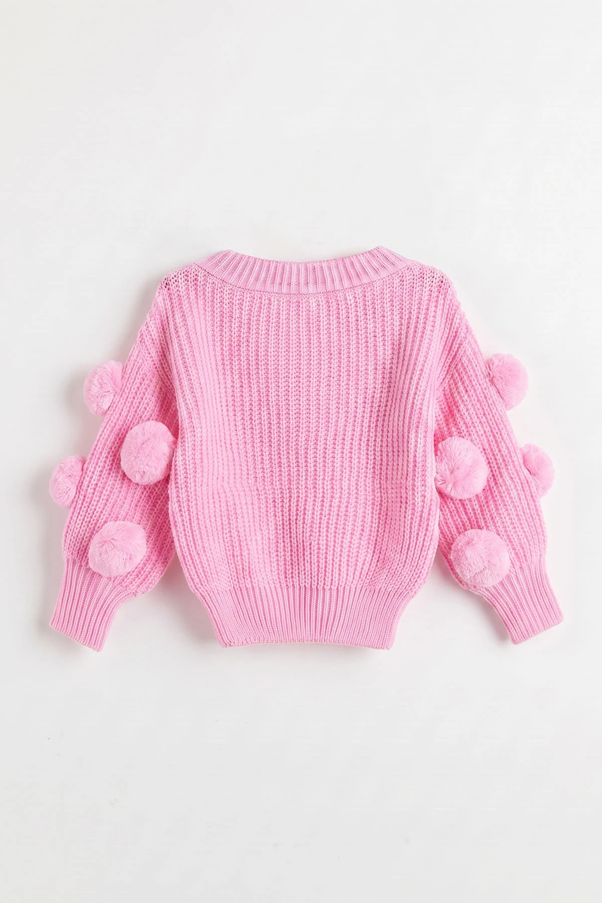 Pembe (6-24 Ay) Selanik Örgülü Oversize Kolları Ponponlu Kız Bebek Triko Kazak 474600