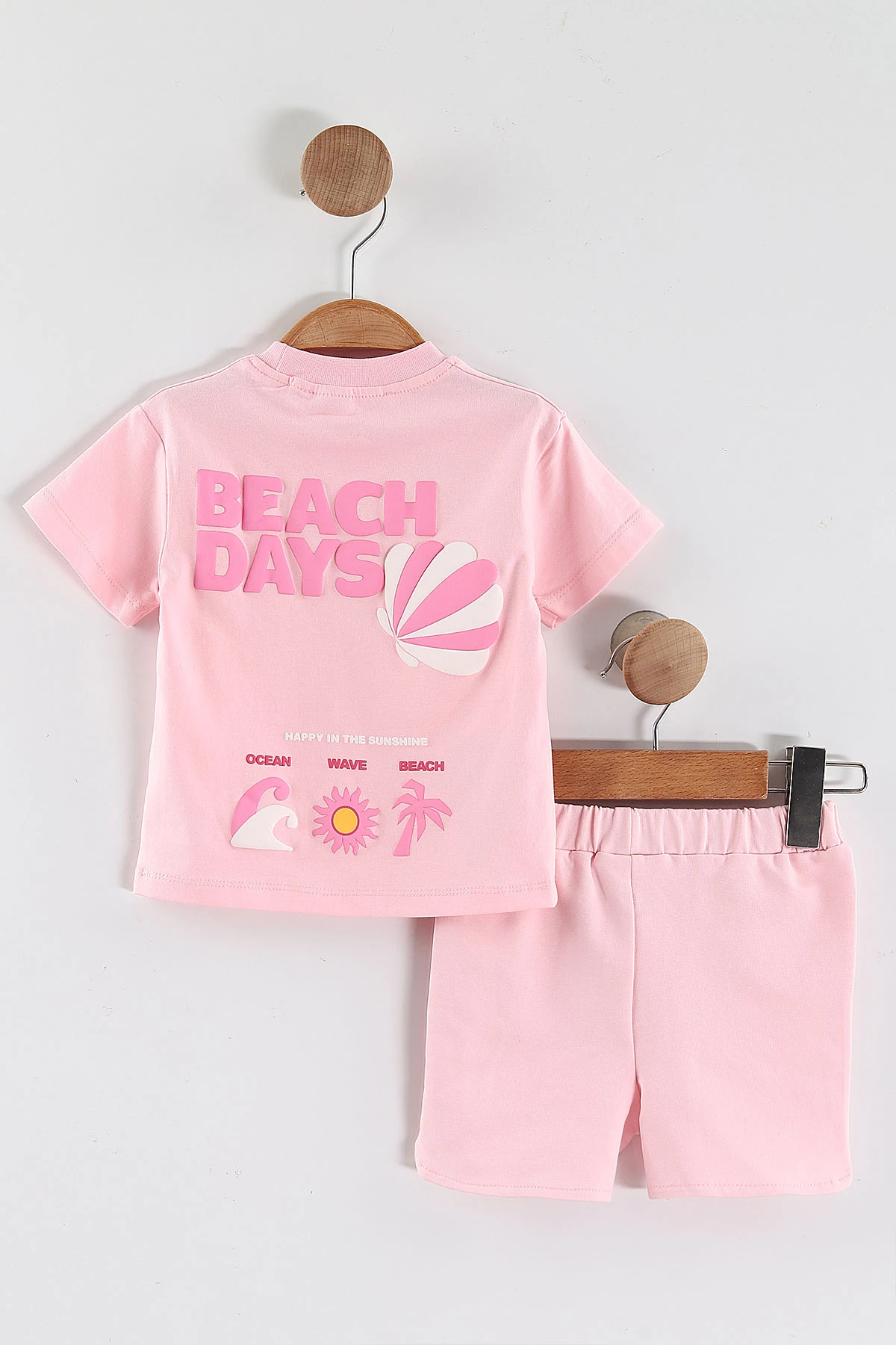 Pembe (6-24 Ay)  Surf Waves Kabartma Baskılı Tişörtlü  Şortlu Kız Bebek Yazlık Takım 440301
