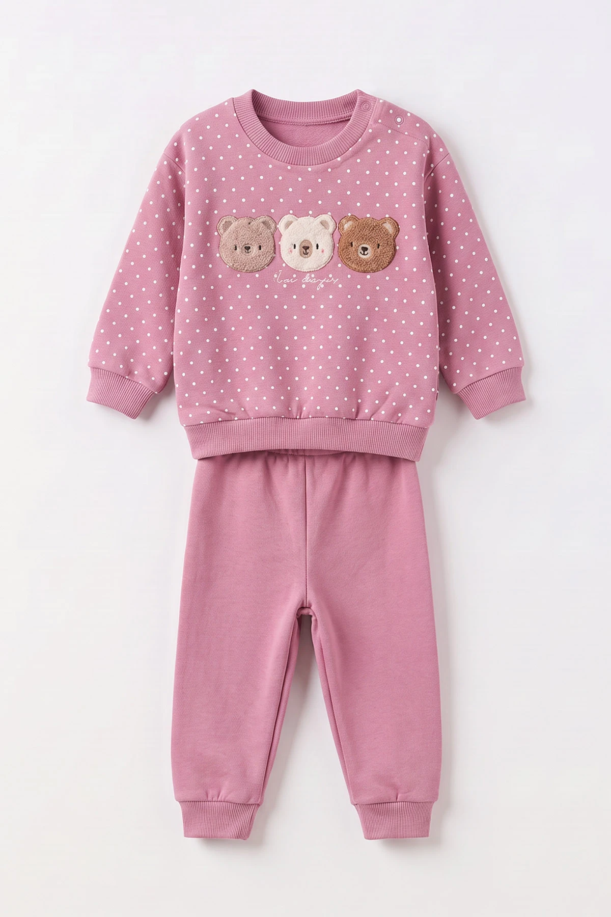 Pembe (6-24 Ay) Süzene Ayıcık Nakışlı  3 İp Şardonlu Kız Bebek 2'li Takım 499441
