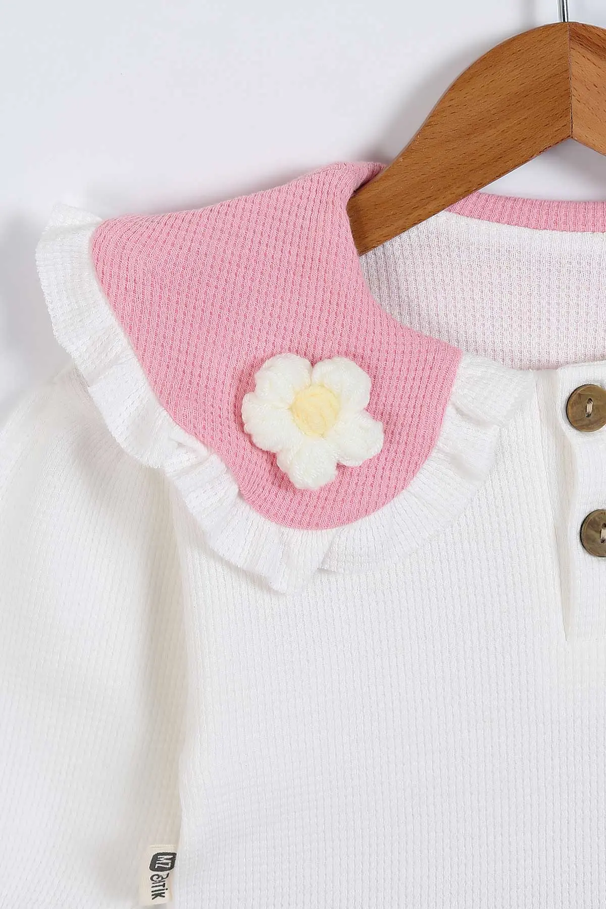 Pembe (6-24 Ay) Waffle Kumaş Yaka Papatya Figürlü Bandana  Figürlü Kız Bebek Takım 339626