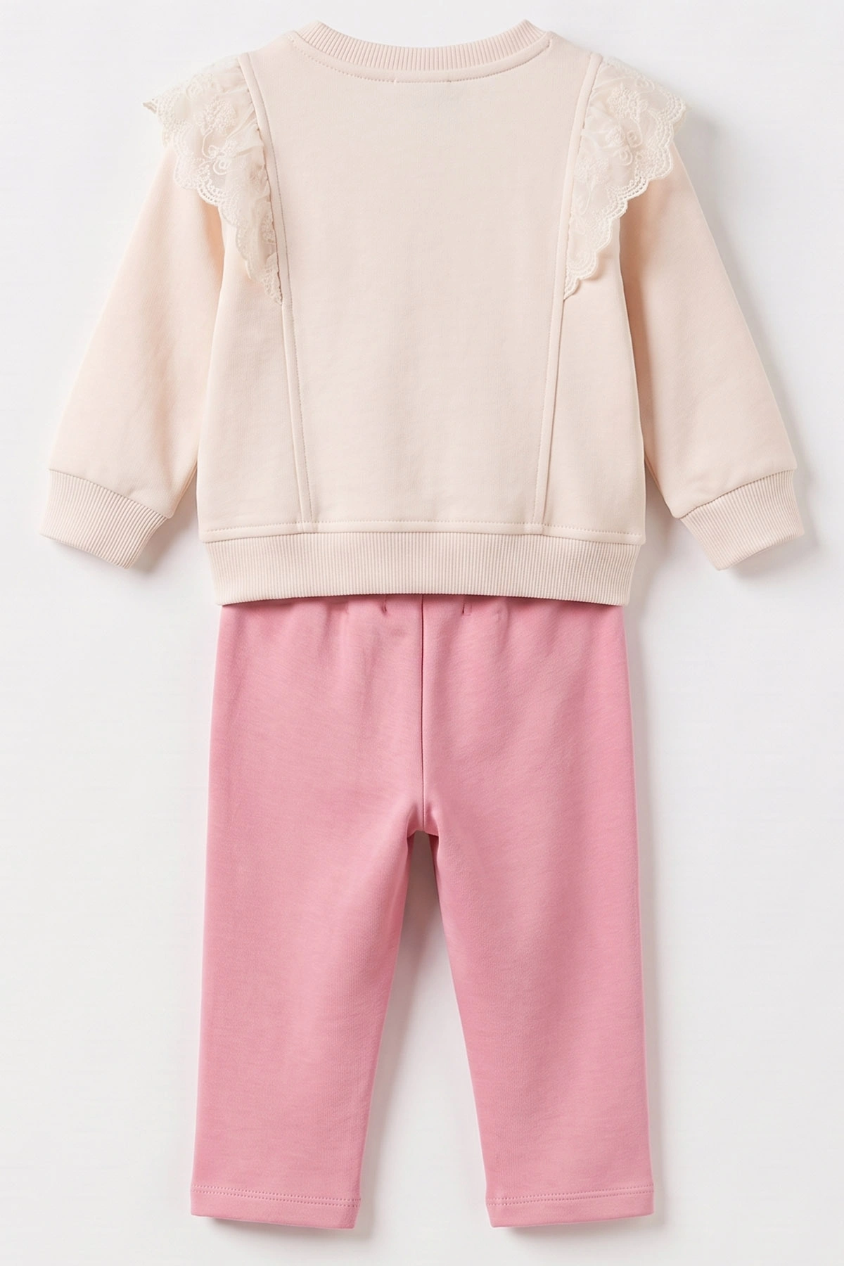Pembe (6-24 Ay) Yaka Dantelli Çiçek Nakışlı Şardonlu Kız Bebek Takım 493654